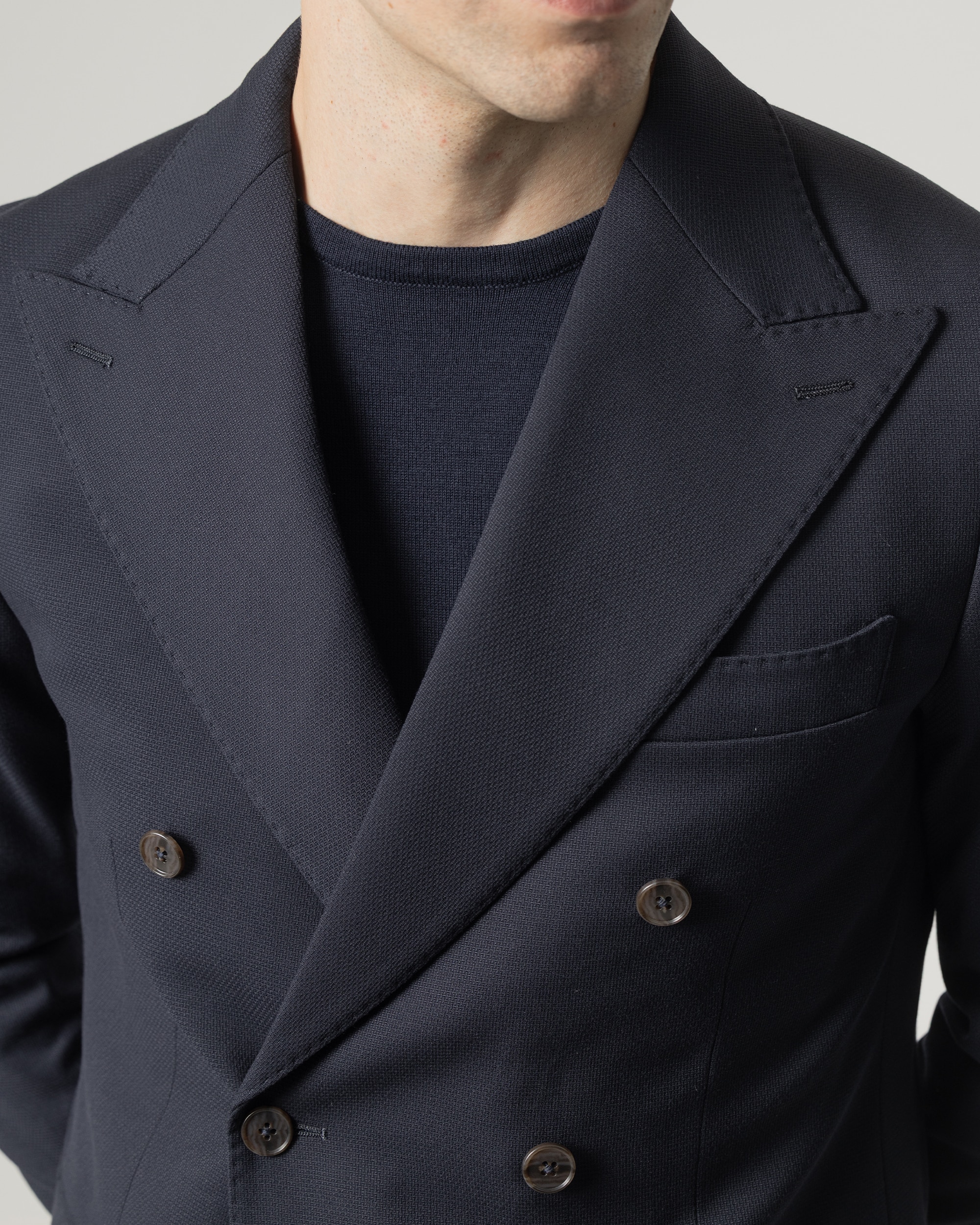 Blazer Cruzado de Malha Piqué Slim Fit Azul-marinho-3