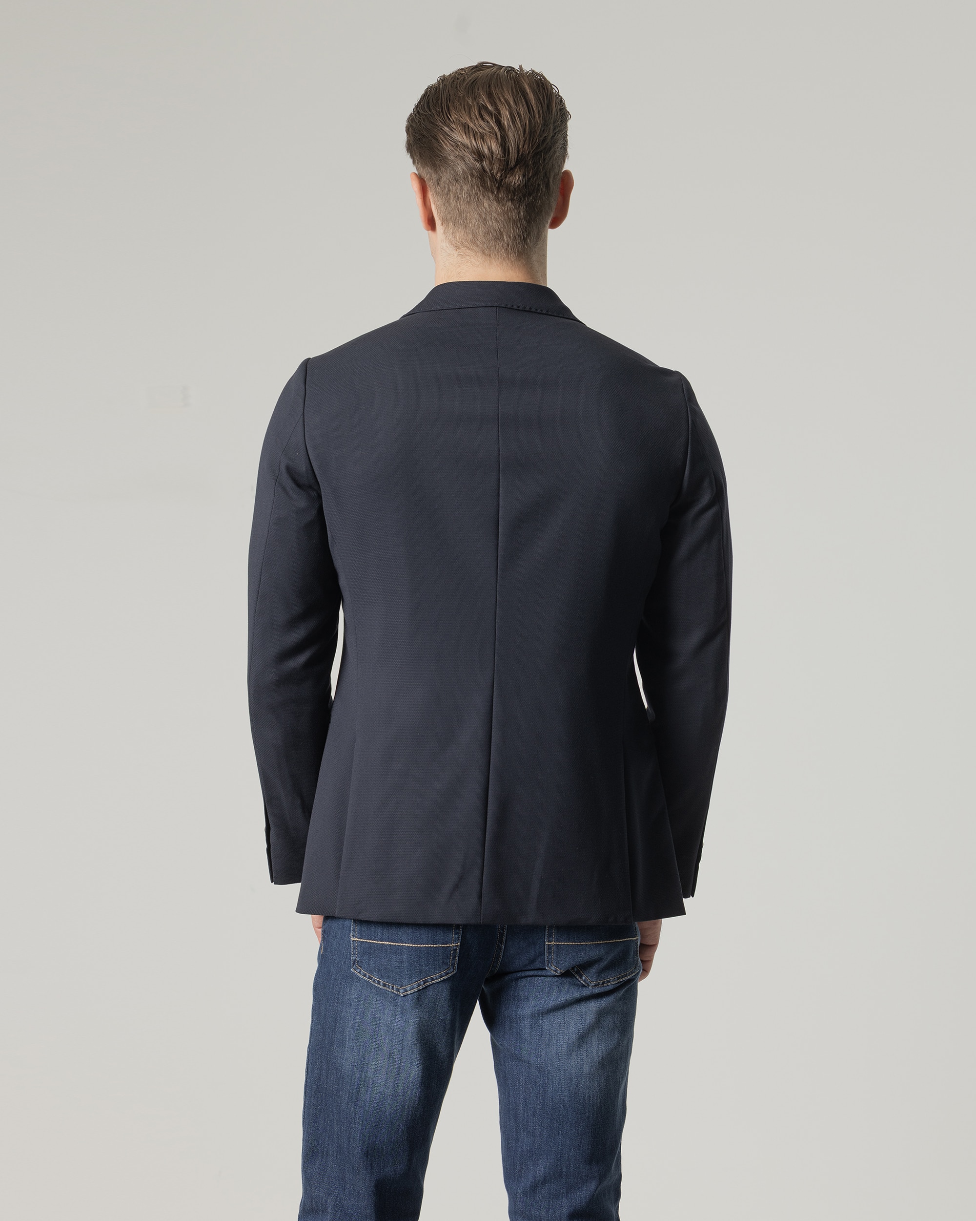 Blazer Cruzado de Malha Piqué Slim Fit Azul-marinho-4