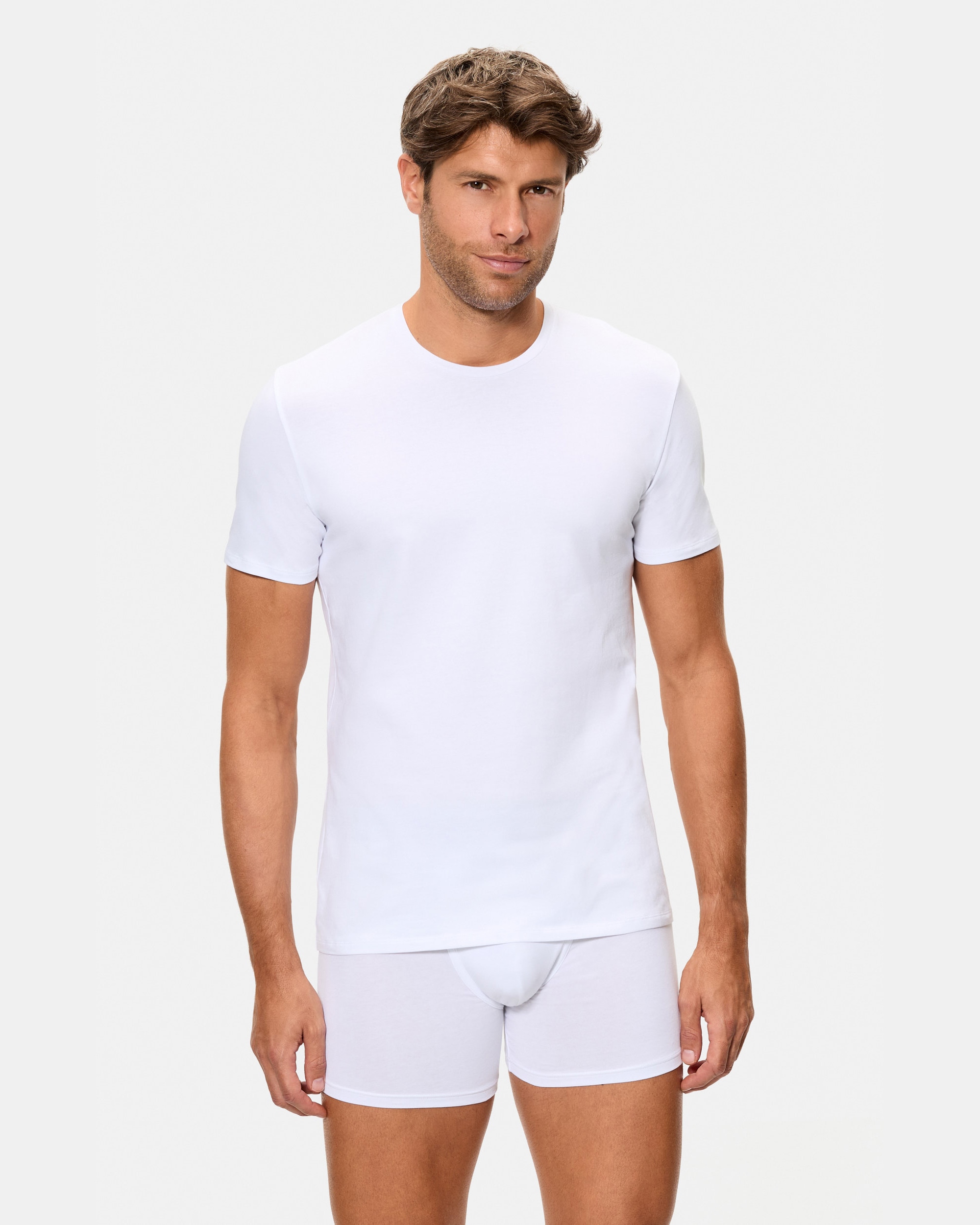 T-shirt Algodão Supima Premium de Manga Curta com Gola Redonda Branco-3