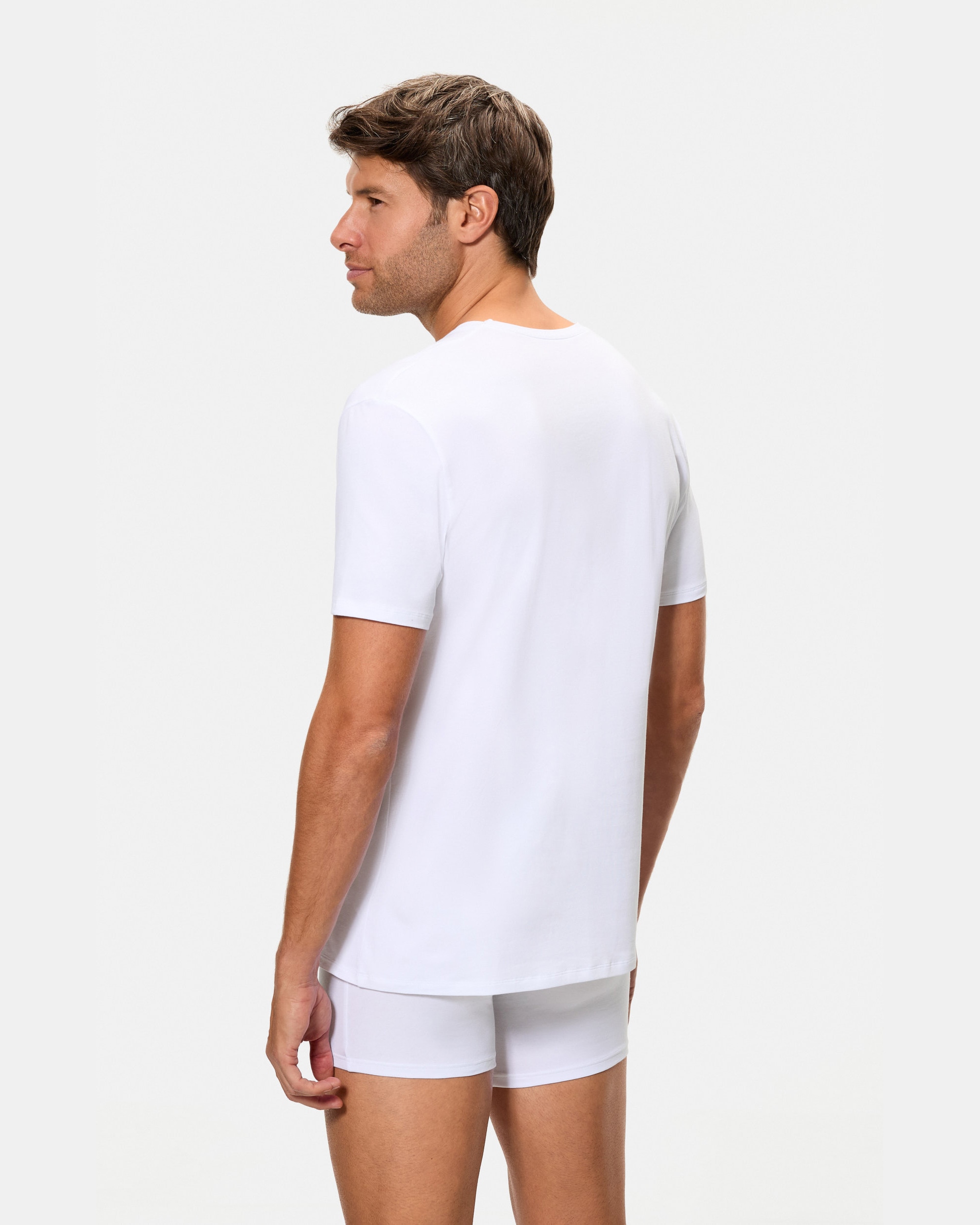 T-shirt em Algodão Supima Premium de Manga Curta com Gola em V Branco-2
