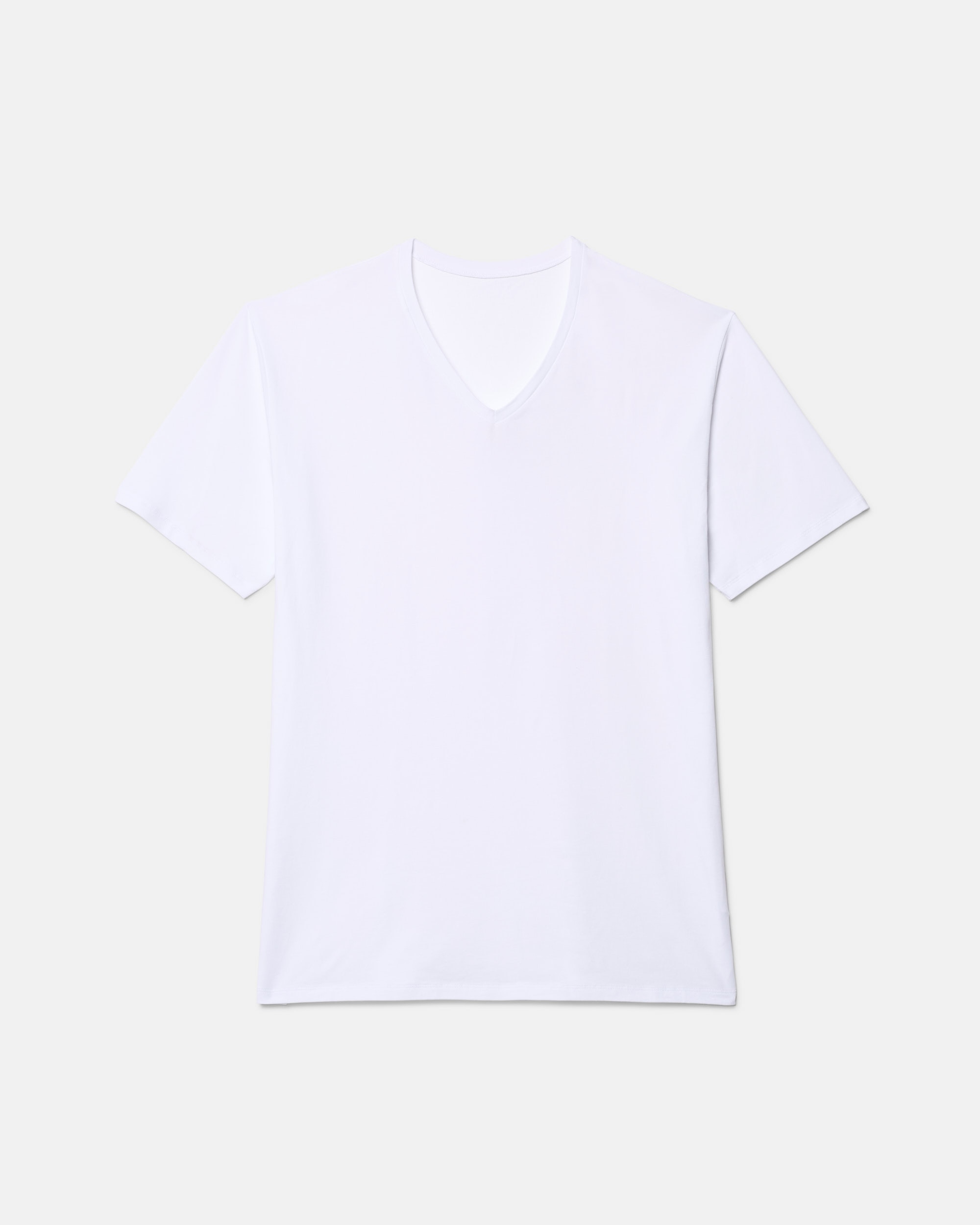 T-shirt em Algodão Supima Premium de Manga Curta com Gola em V Branco-4