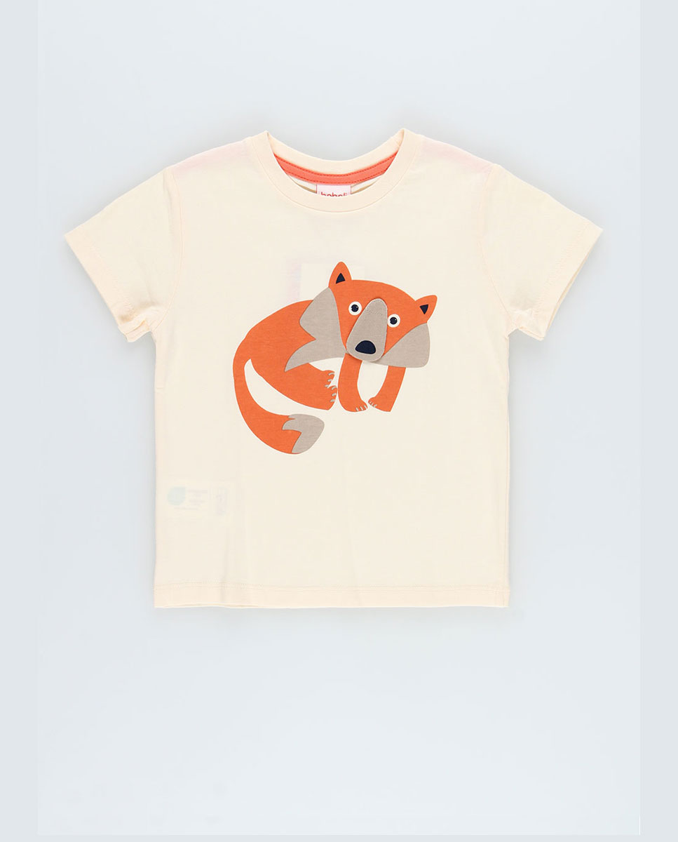 T-shirt de Malha Infantil com Estampado de Raposa em Cru Boboli Cru-3