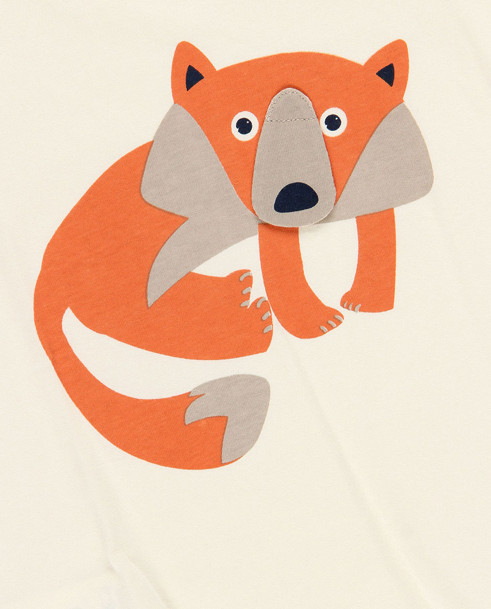 T-shirt de Malha Infantil com Estampado de Raposa em Cru Boboli Cru-5