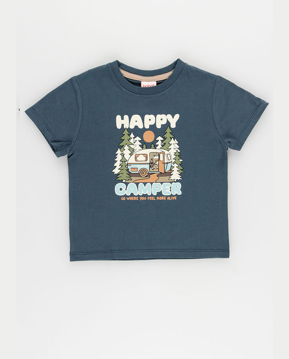 T-shirt de Malha Infantil com Estampado "happy Camper" em Verde Boboli Verde-2