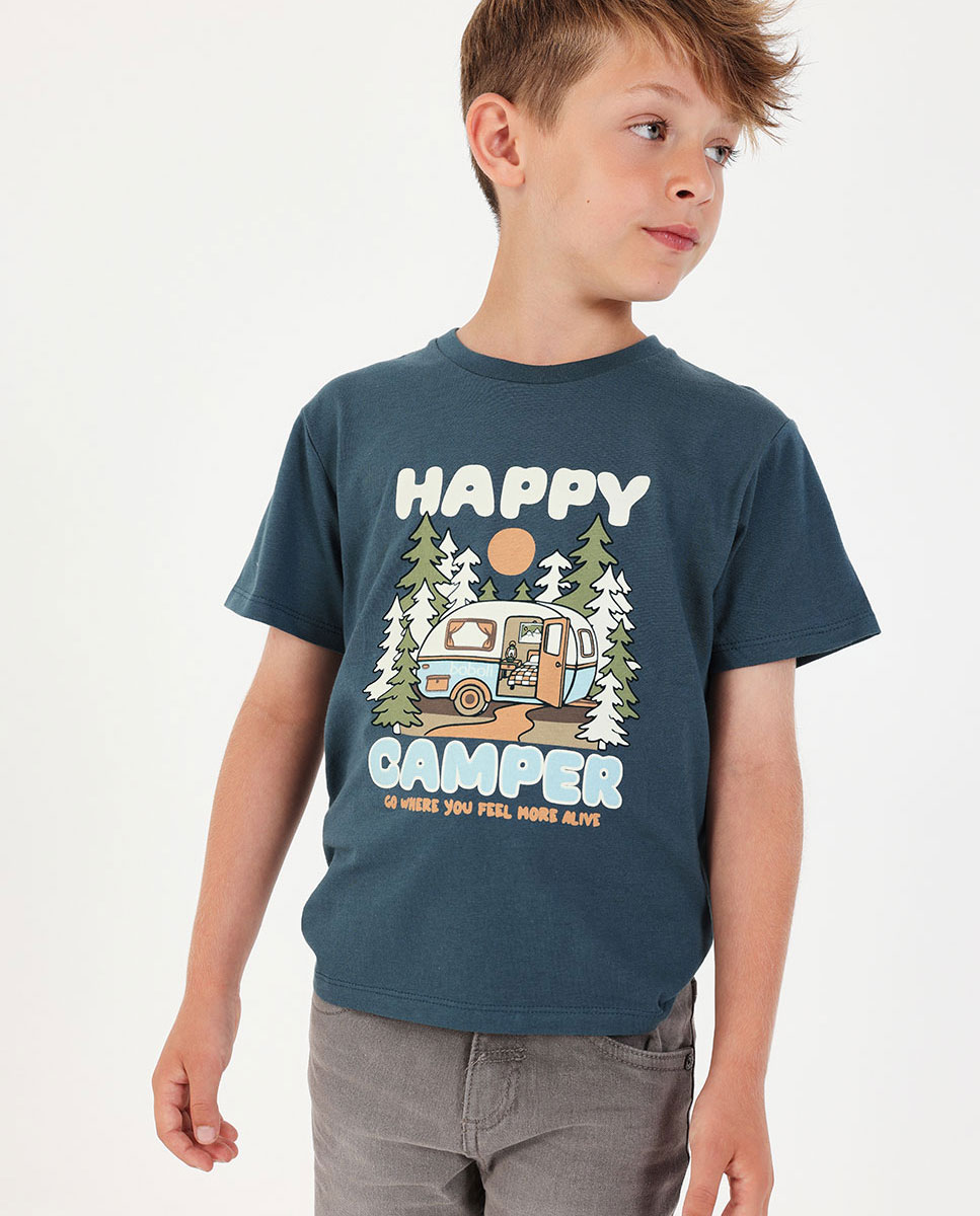 Imagem 0 de T-shirt de Malha Infantil com Estampado "happy Camper" em Verde