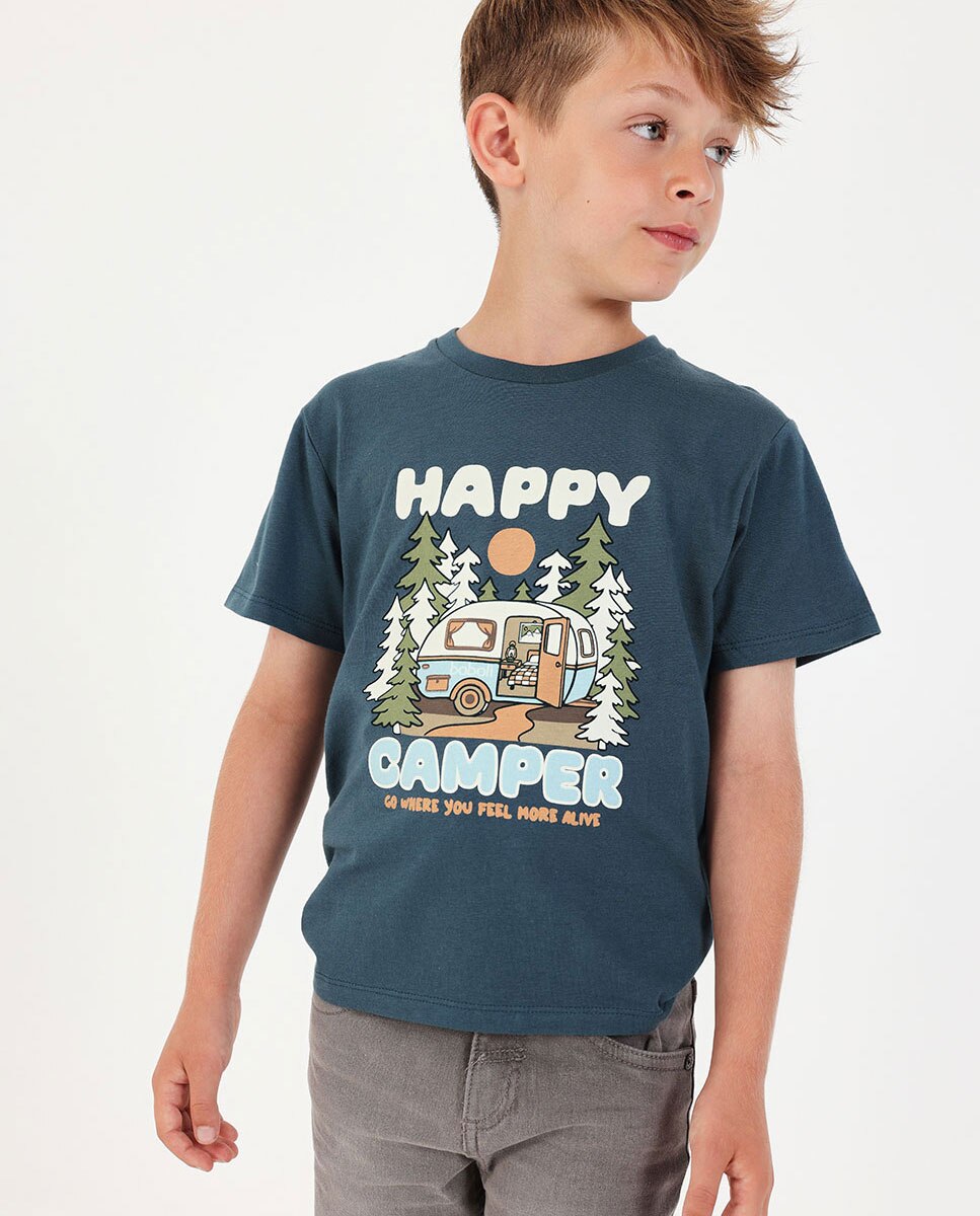 Imagem 0 de T-shirt de Malha Infantil com Estampado "happy Camper" em Verde