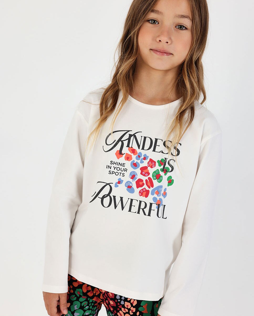 Imagem 0 de T-shirt de Malha Infantil com Mensagem "kindness Is Powerful" em Branco