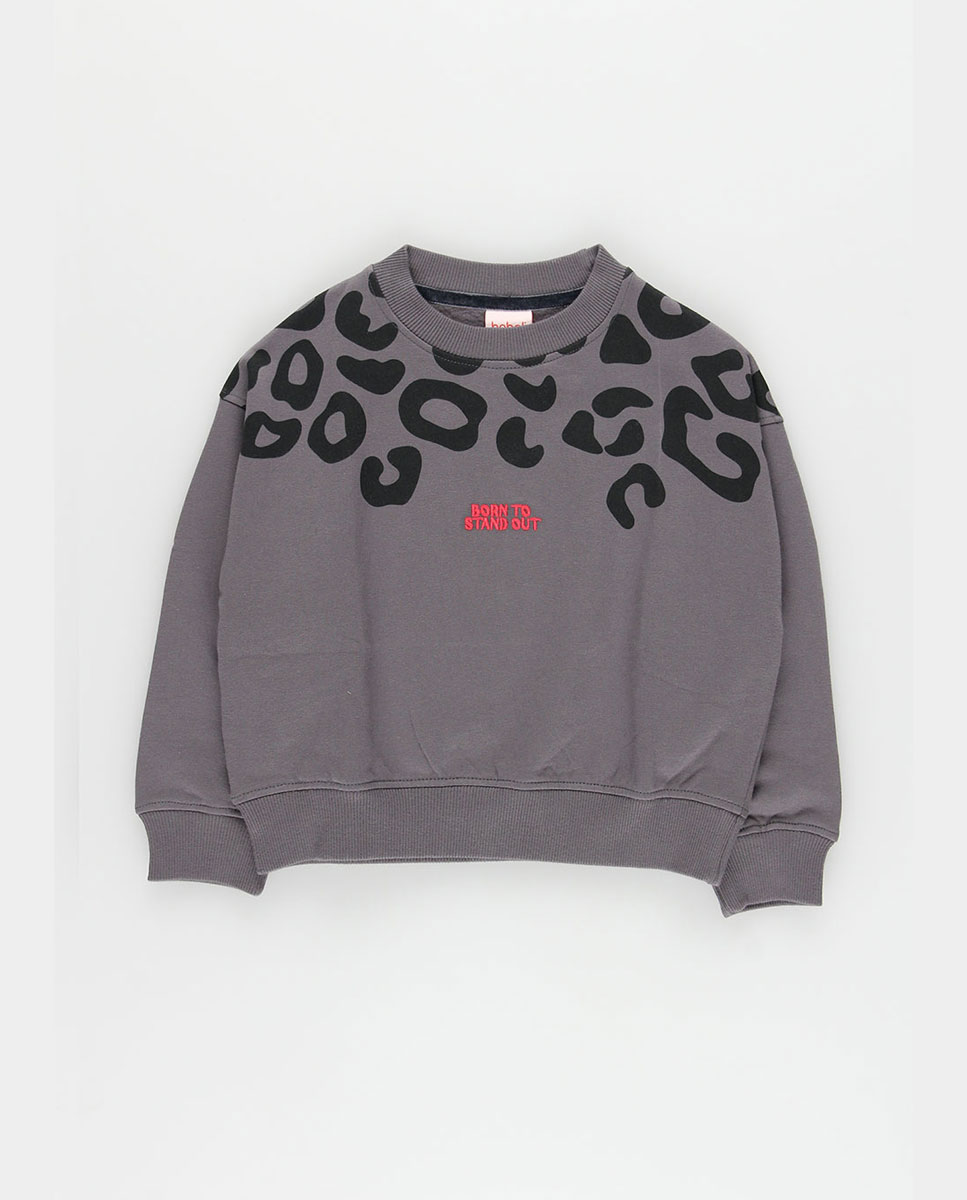 Sweatshirt de Felpa Infantil com Estampado Leopardo e Mensagem "born To Stand Out" em Cinzento Boboli Cinzento-2