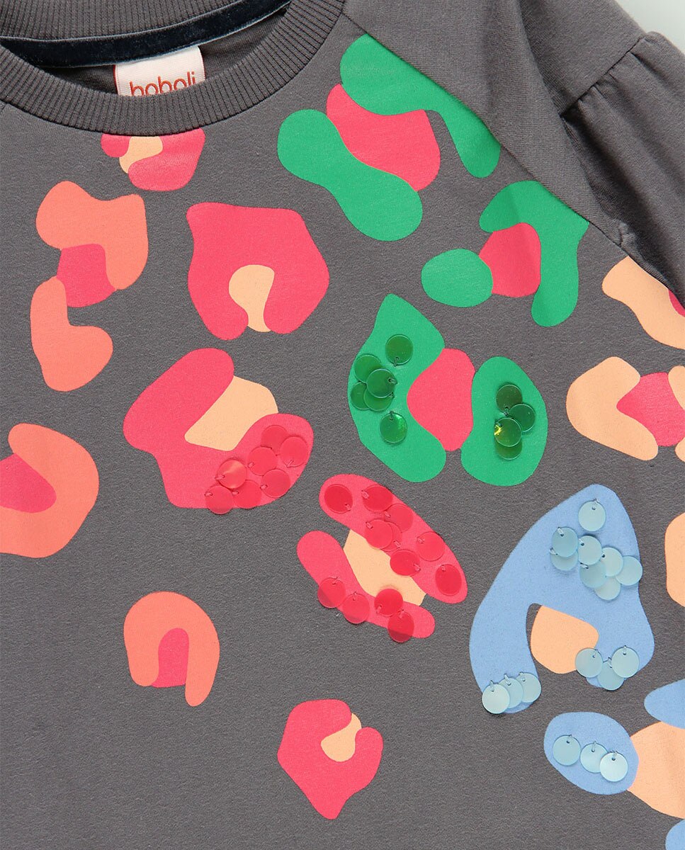 Vestido de Malha Infantil com Estampado Animal Print em Cinzento Boboli Cinzento-3