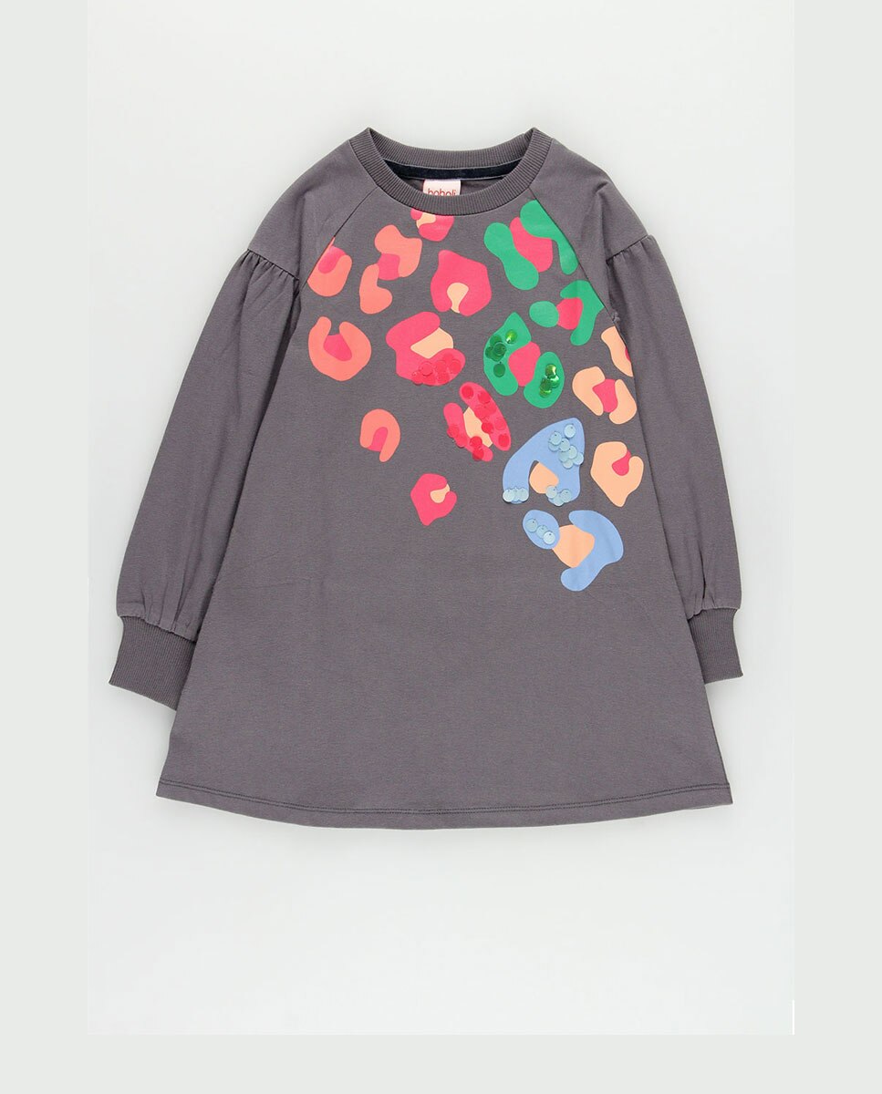 Vestido de Malha Infantil com Estampado Animal Print em Cinzento Boboli Cinzento-4
