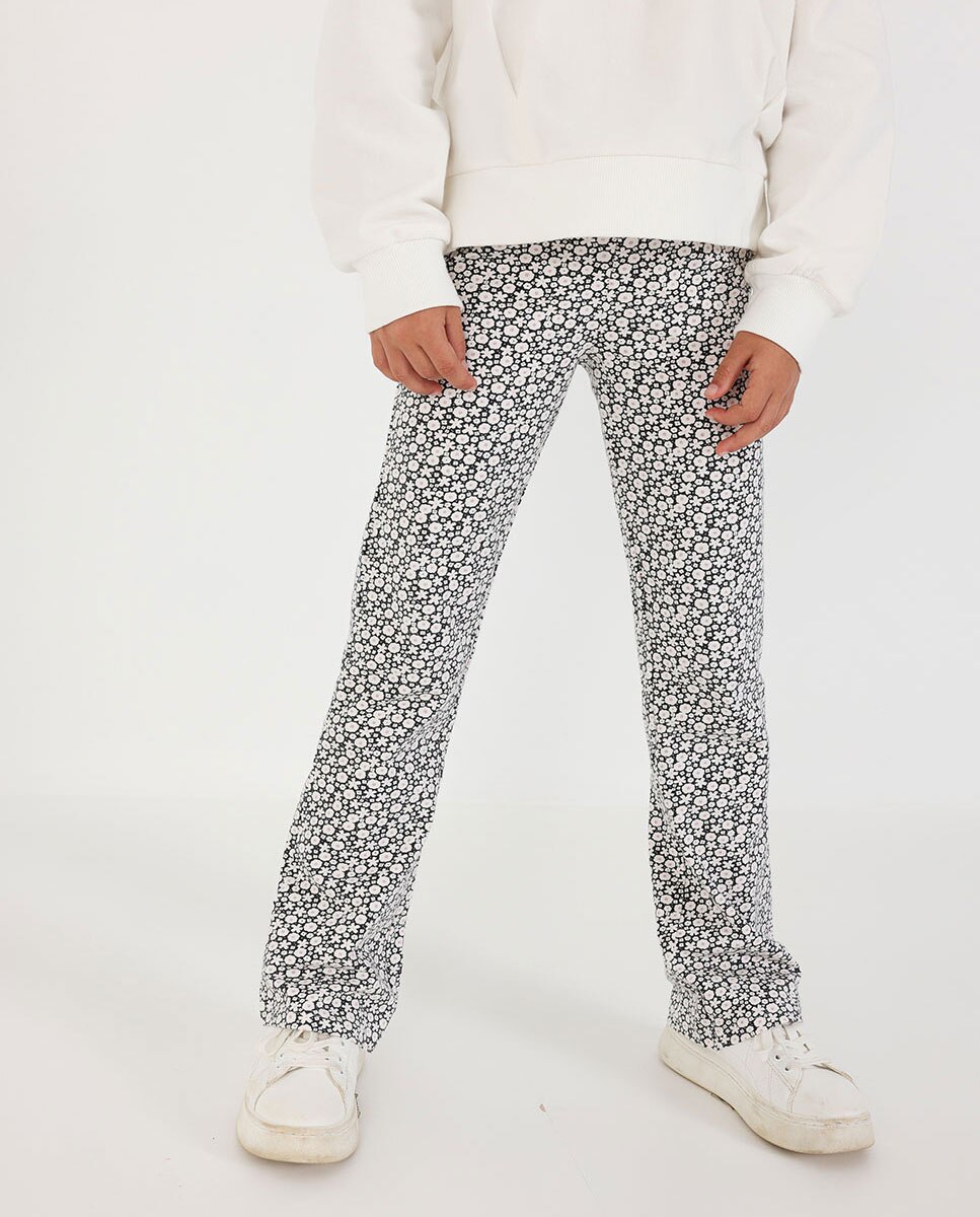 Leggings Infantil de Malha com Estampado de Flores Branco-2
