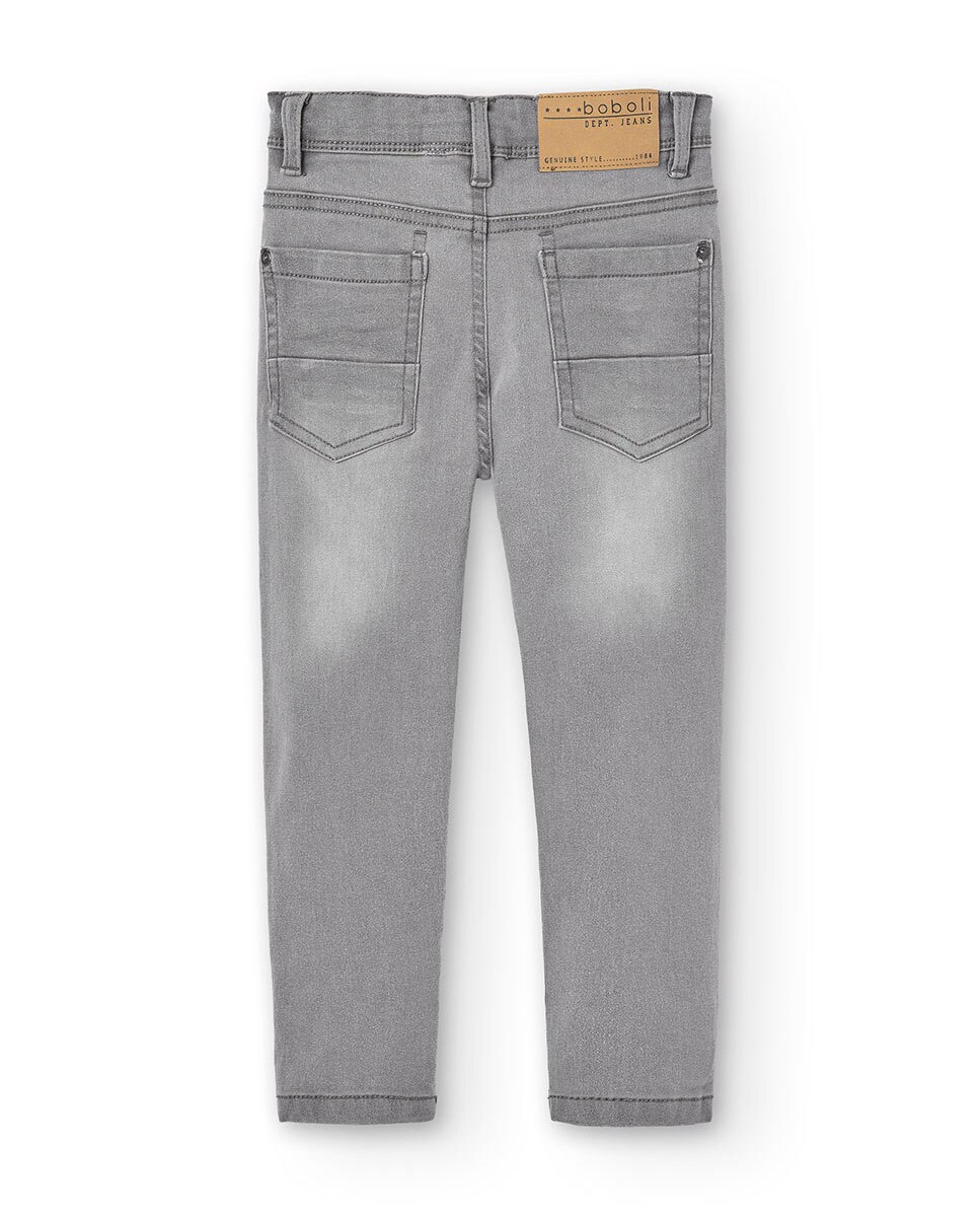 Calças Jeans Infantil de Algodão com Corte a Direito e Cintura Subida Cinzento-2