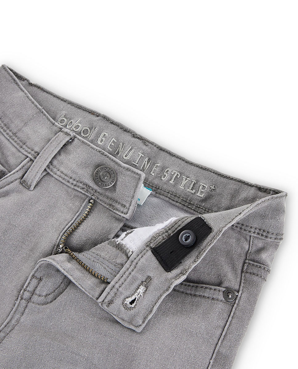 Calças Jeans Infantil de Algodão com Corte a Direito e Cintura Subida Cinzento-3