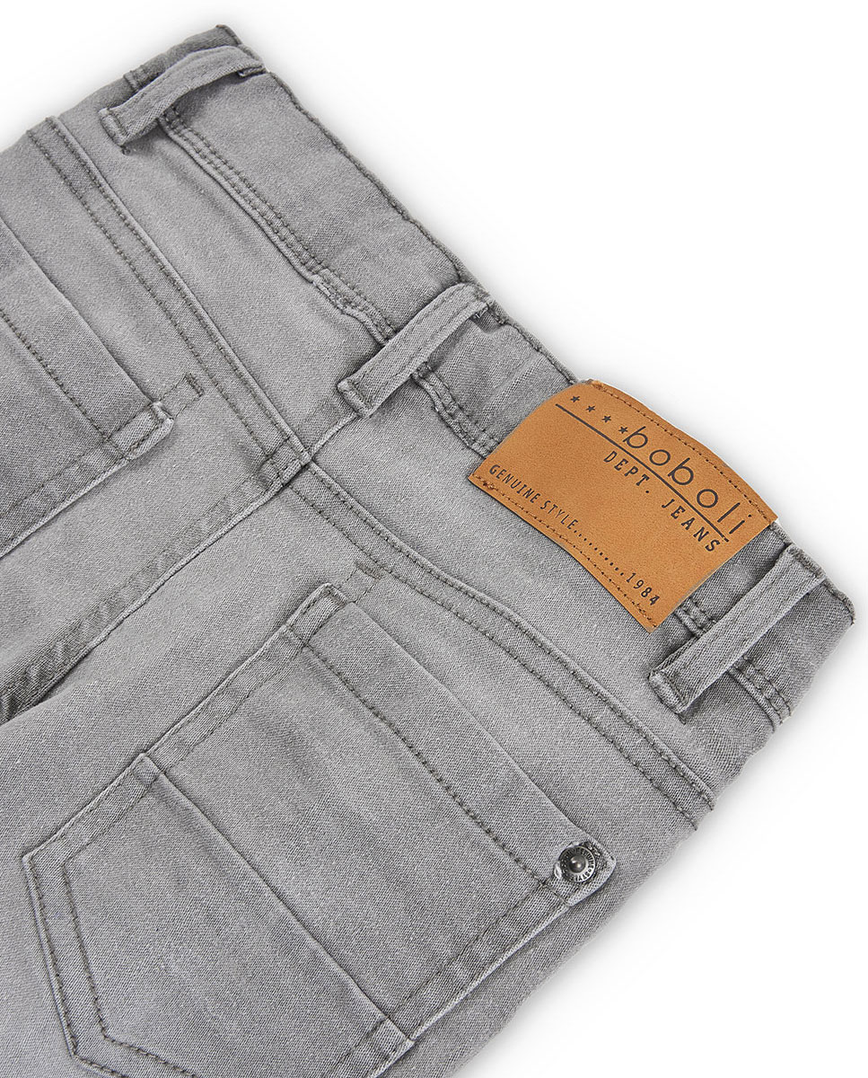 Calças Jeans Infantil de Algodão com Corte a Direito e Cintura Subida Cinzento-4