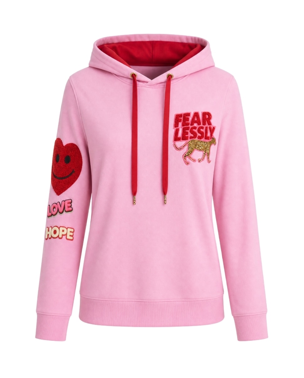 Sweatshirt Solidária com Capuz de Manga Comprida Rosa-2