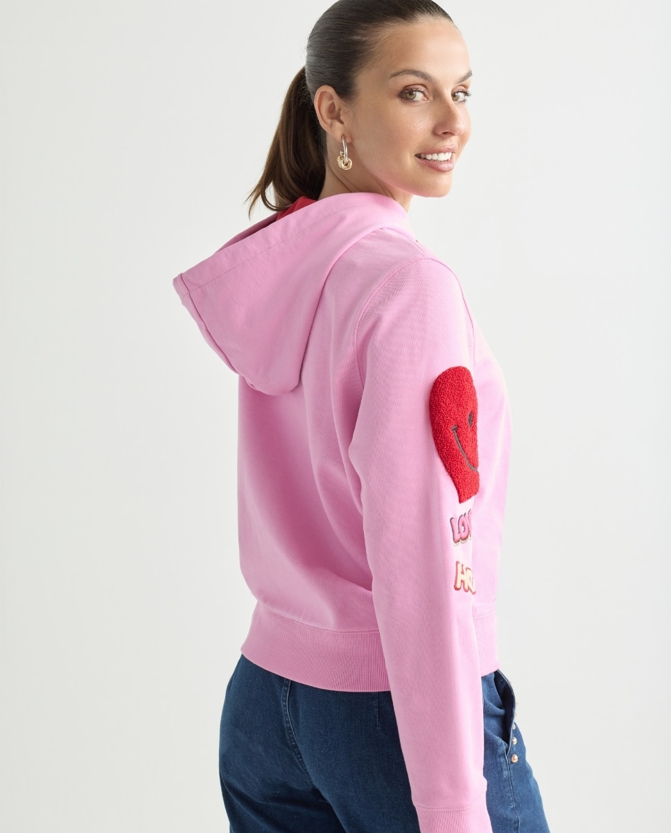 Sweatshirt Solidária com Capuz de Manga Comprida Rosa-4