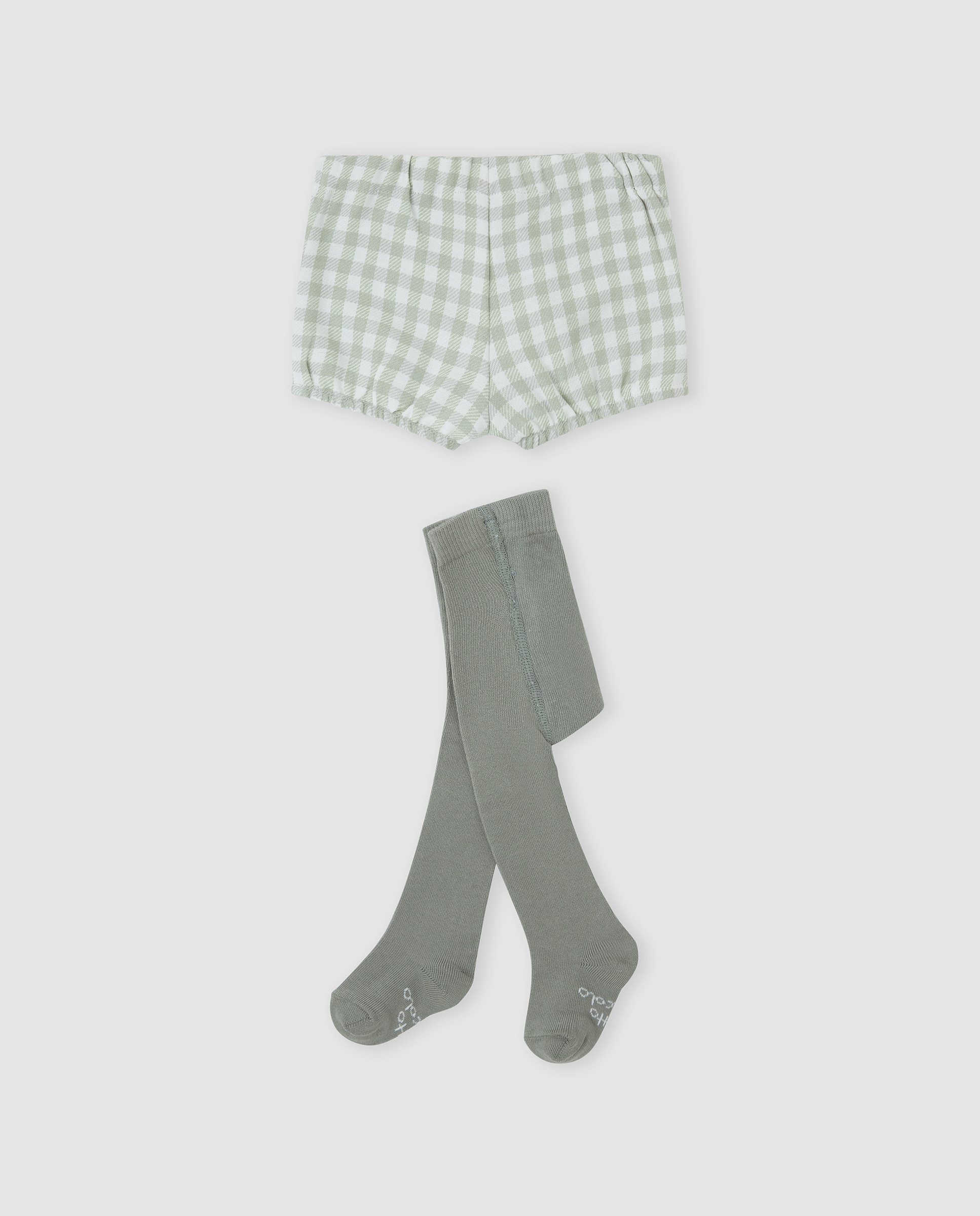 Calções para Bebé Vichy com Collants Verde Água-2