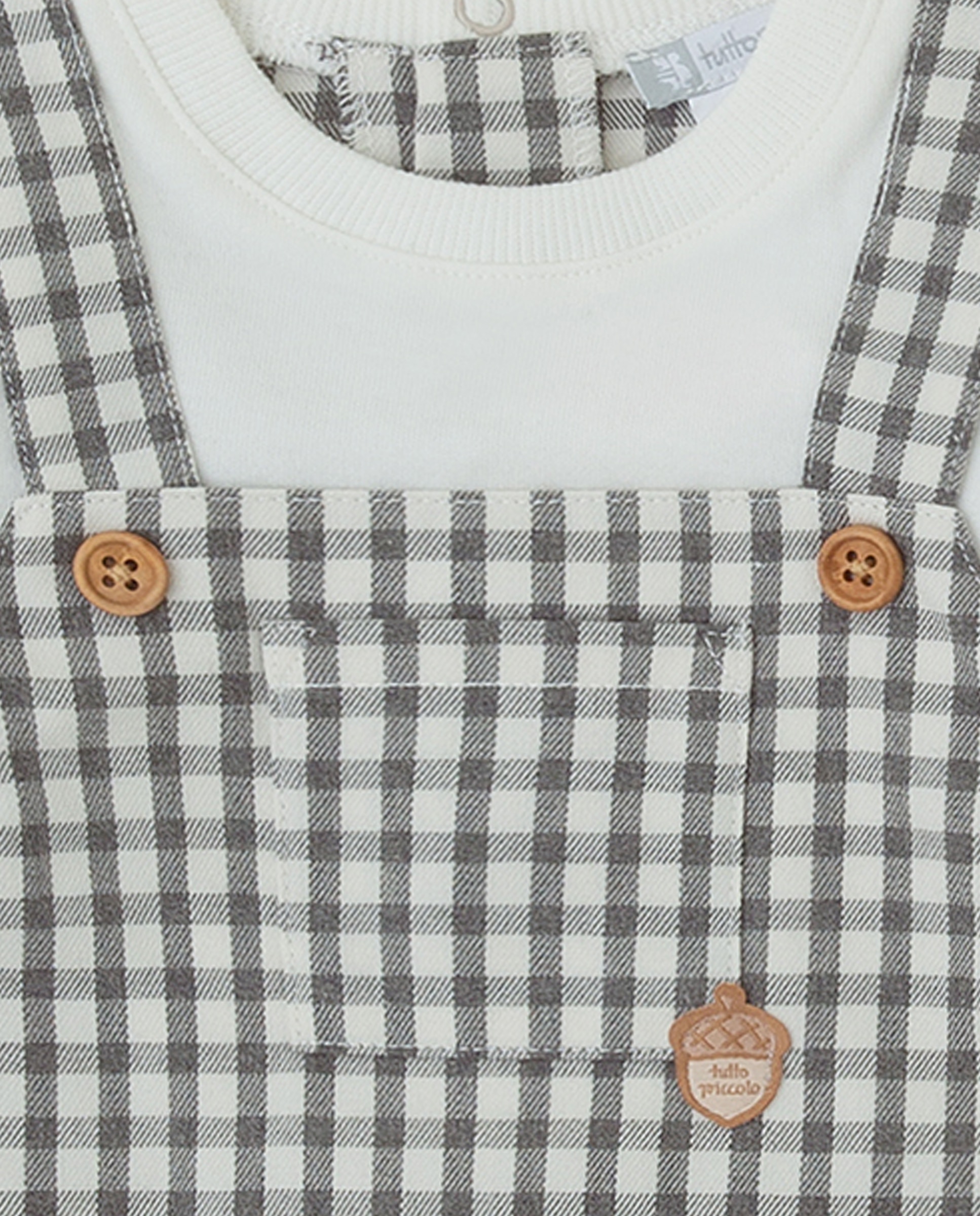 Babygrow para Bebé de Algodão Vichy Cinzento-3