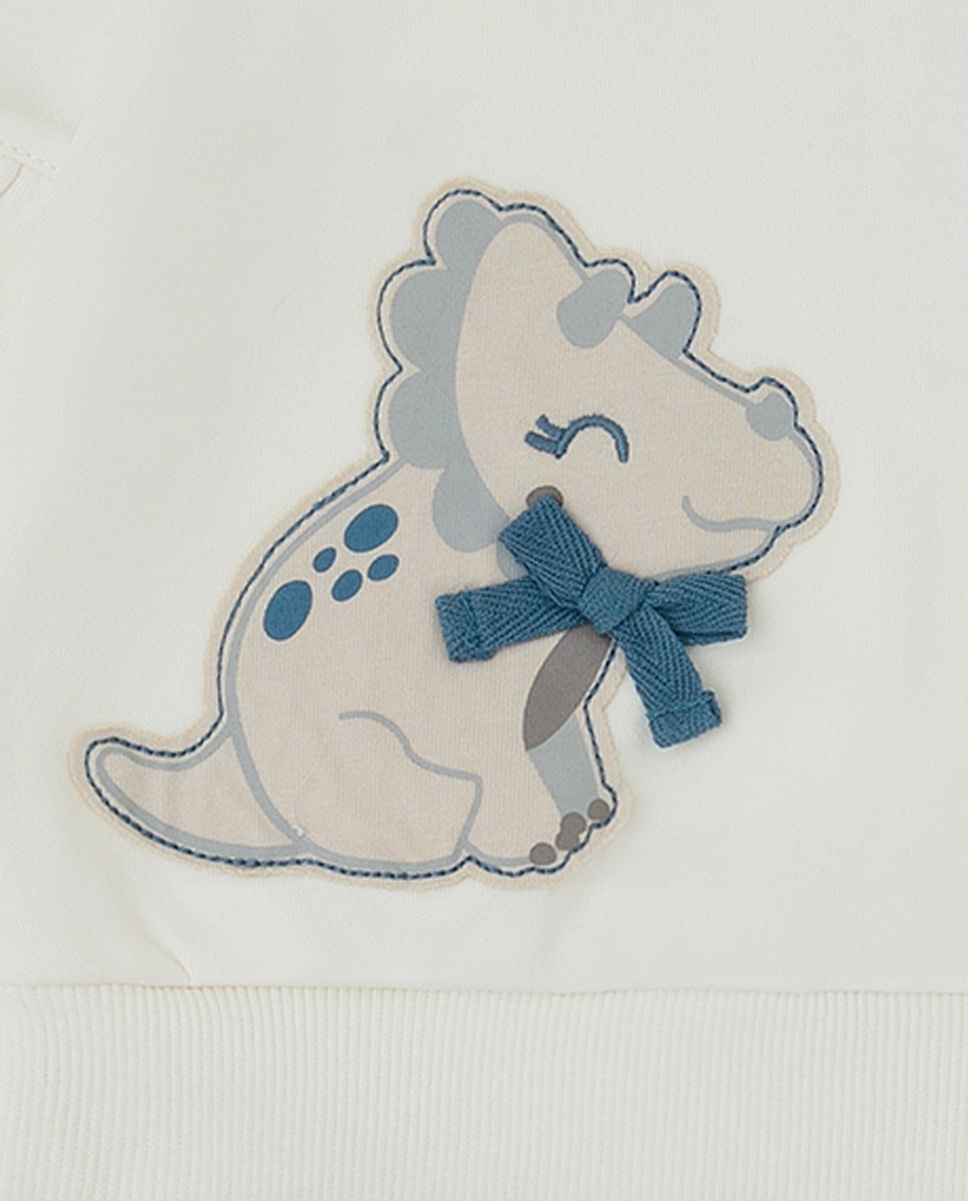 Conjunto para Bebé com Dinossauro Bordado e Laços Cru-3