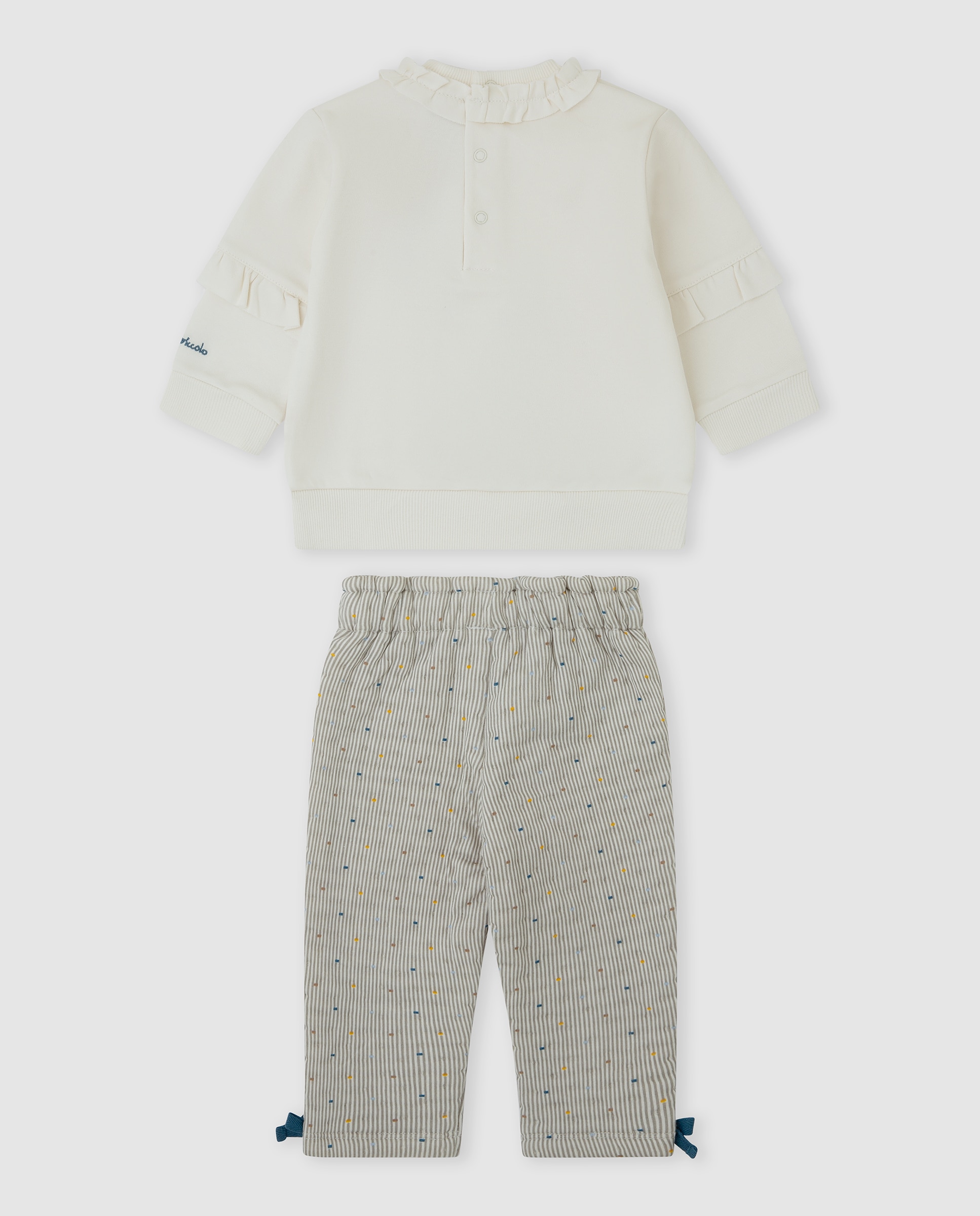 Conjunto para Bebé com Dinossauro Bordado e Laços Cru-2