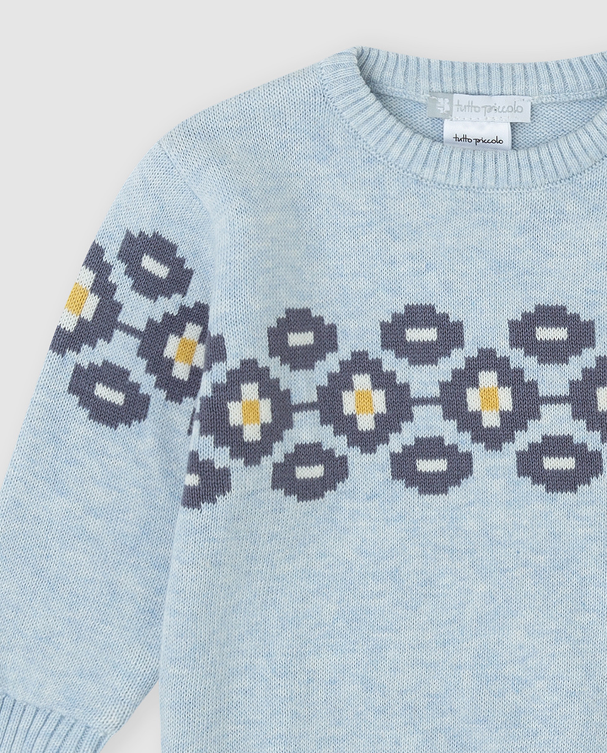Camisola Infantil Tricot com Rebordo Decorativo Azul-claro-2