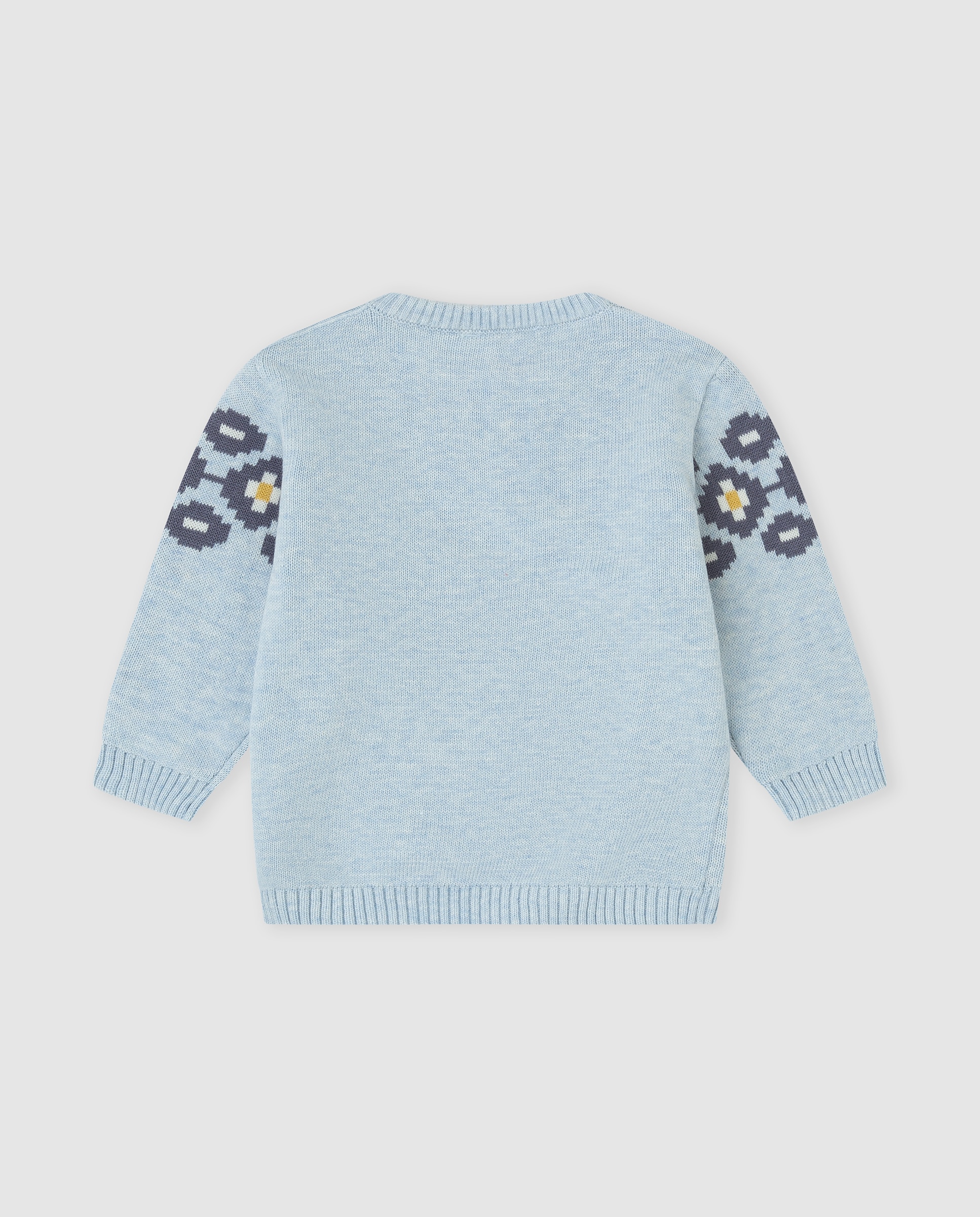 Camisola Infantil Tricot com Rebordo Decorativo Azul-claro-3