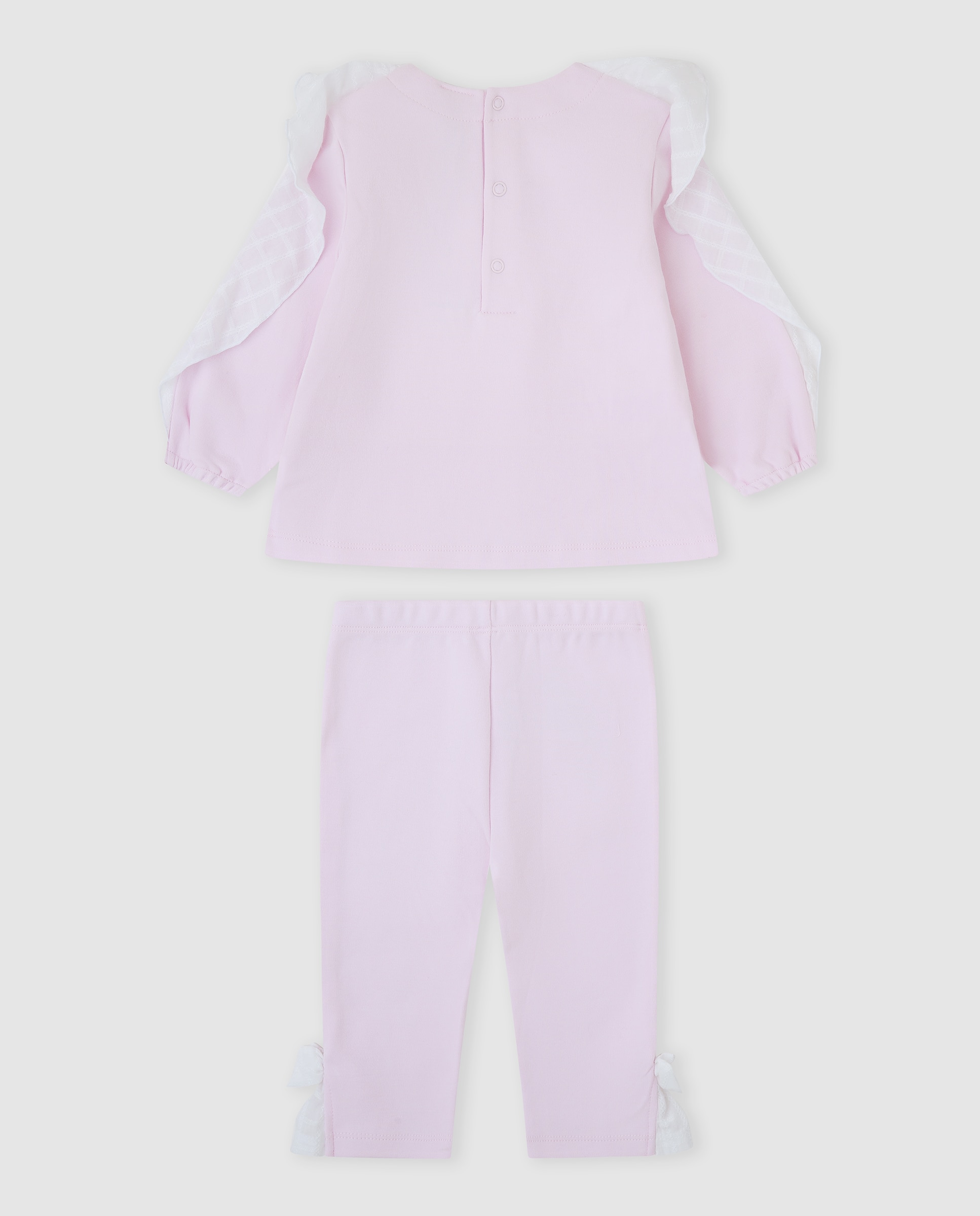 Conjunto Infantil de Algodão com Folhos Rosa-2