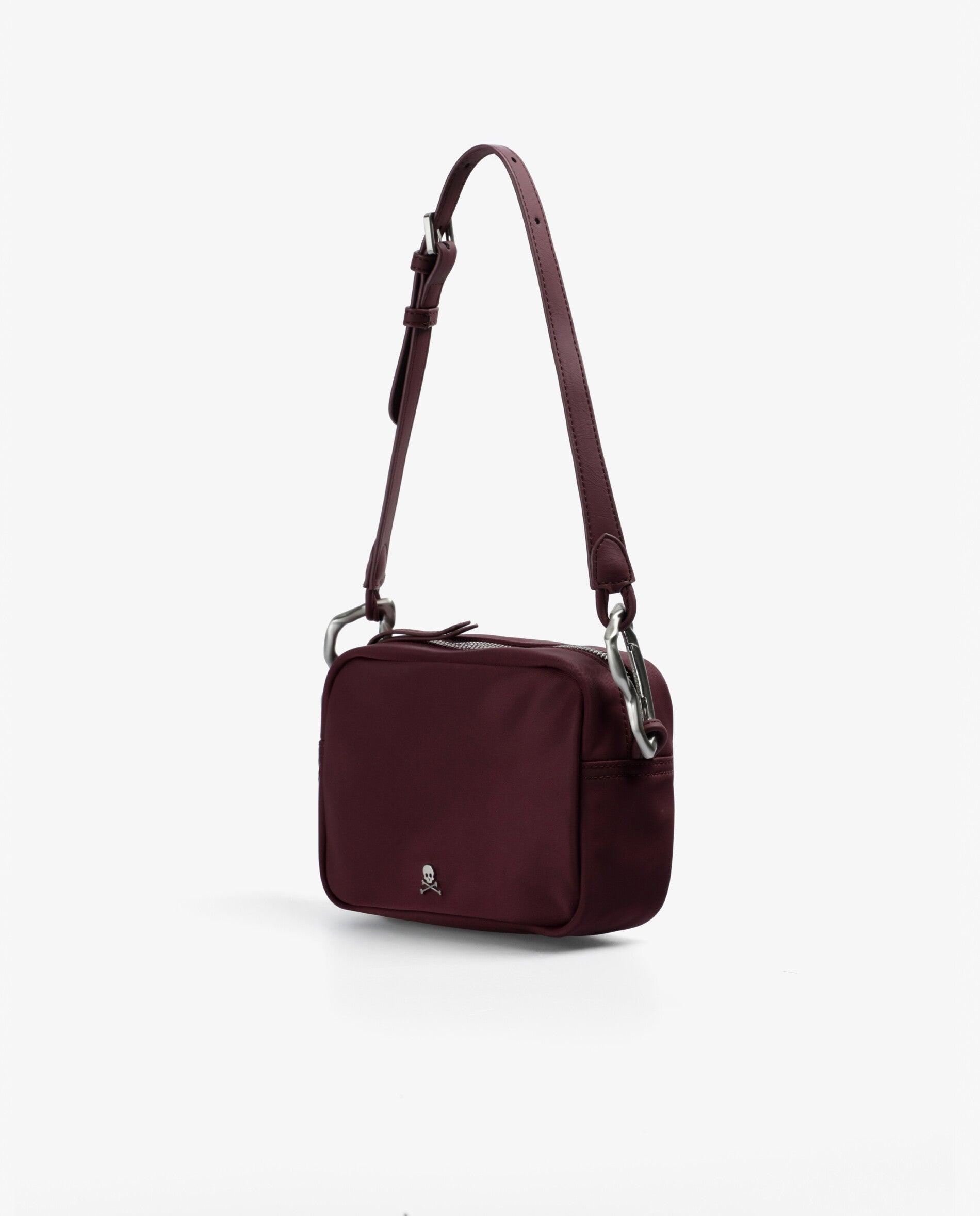 Mala a Tiracolo de Nylon com Fecho Zip Grená-4