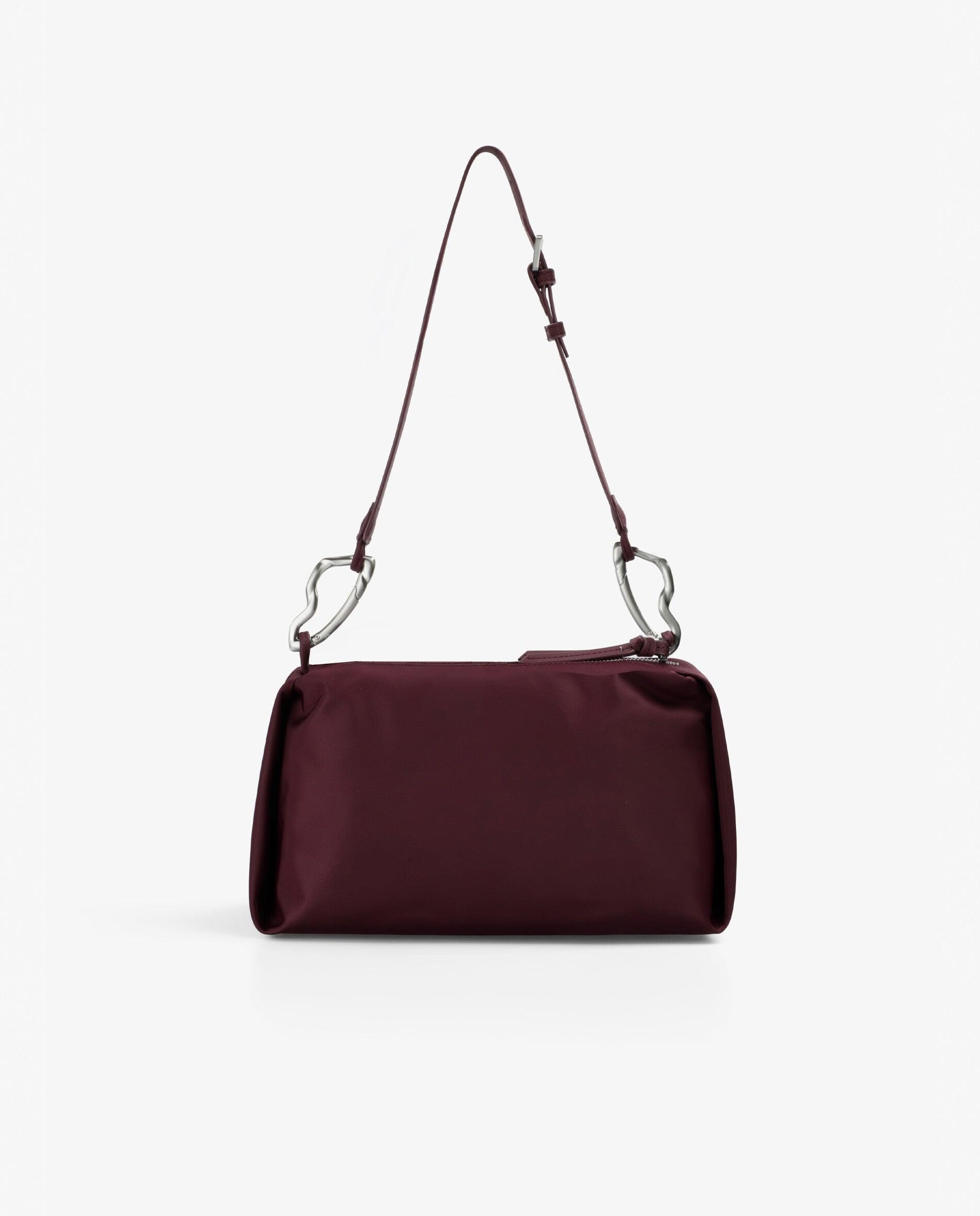 Mala a Tiracolo de Nylon com Fecho Zip Grená-3