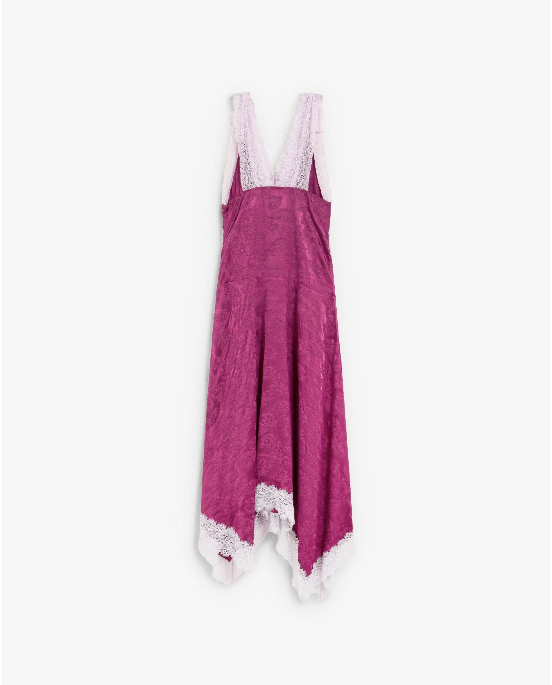 Vestido Midi Interior em Tecido Jacquard com Renda Lilás-2
