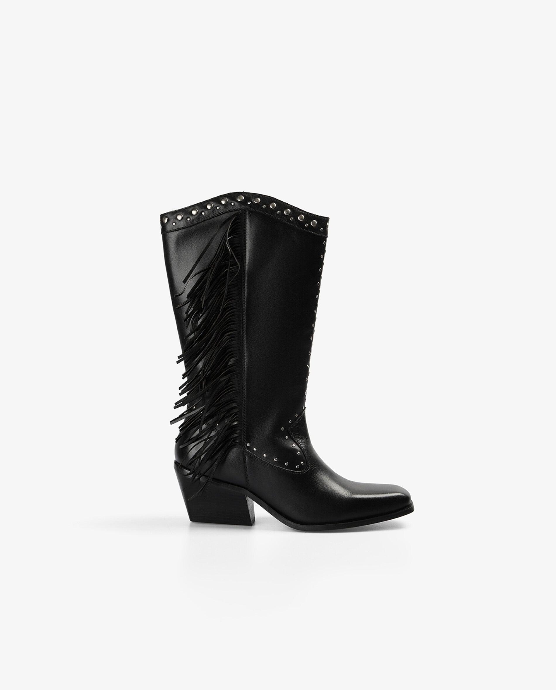 Imagem 0 de Botas Cowboy de Couro com Studs Decorativos e Franjas