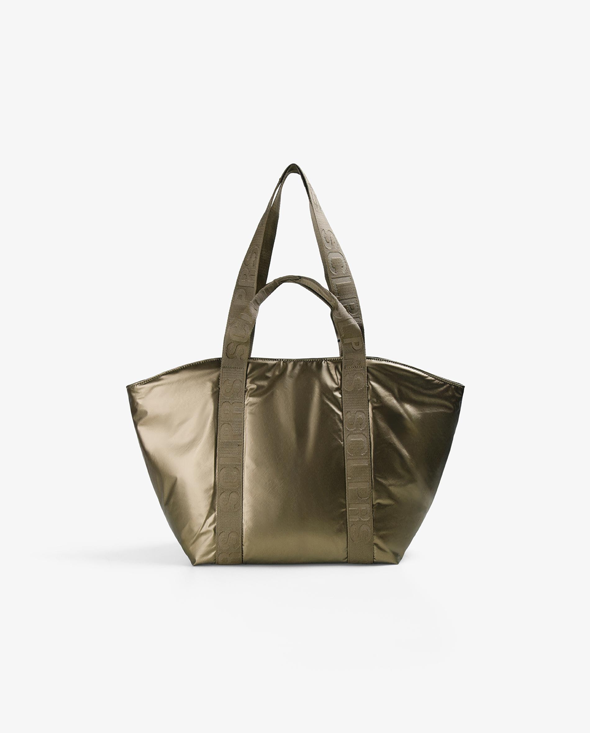 Shopper em Tecido Técnico com Acabamento Brilhante com Necessaire Amovível Taupe-2