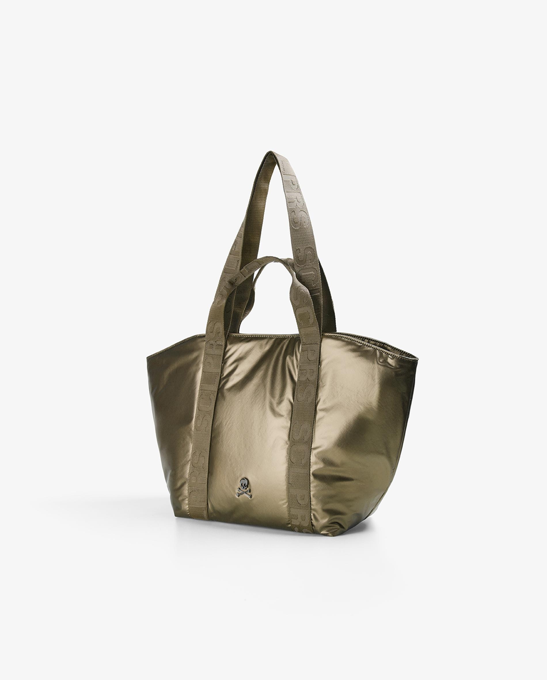 Shopper em Tecido Técnico com Acabamento Brilhante com Necessaire Amovível Taupe-3