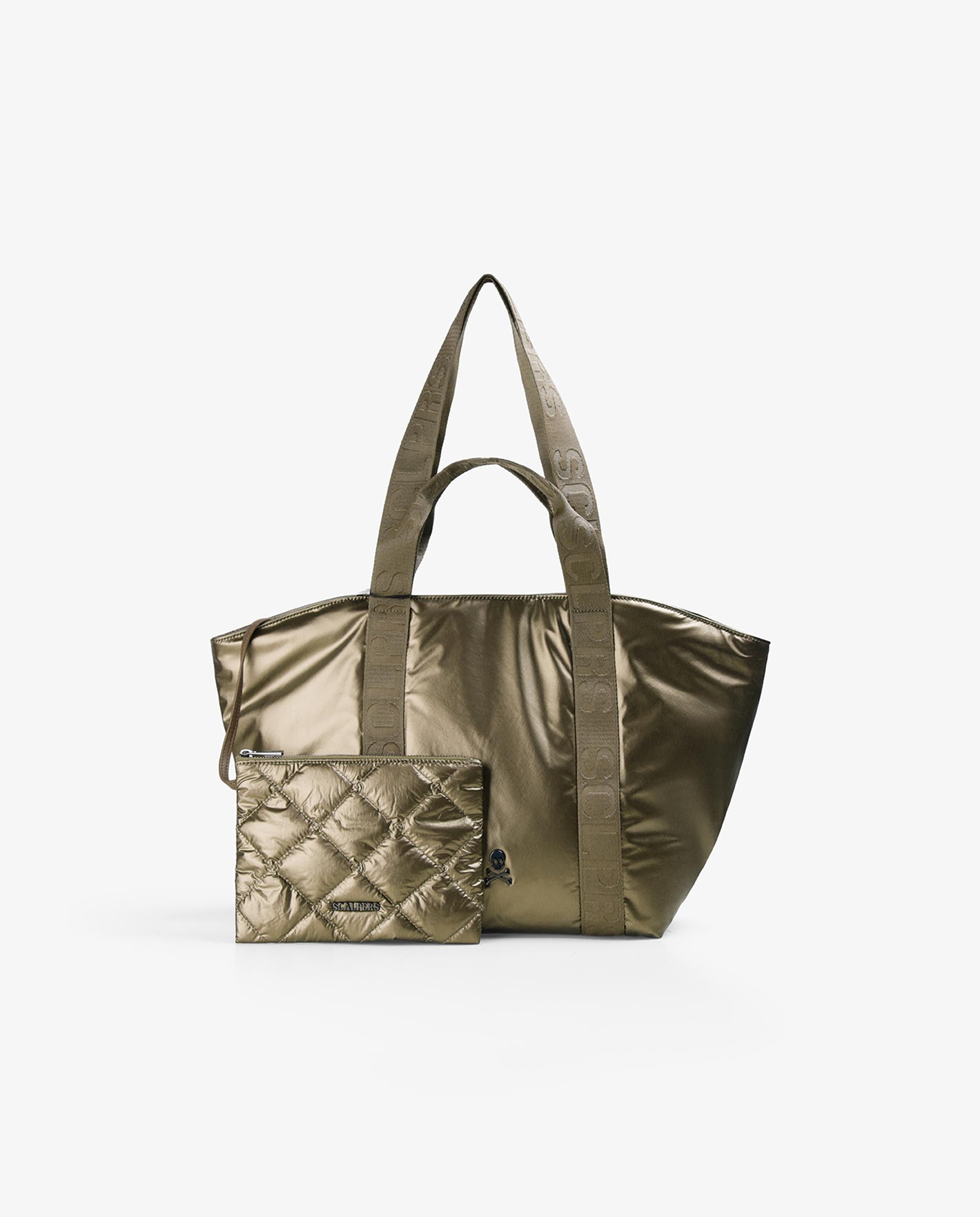 Shopper em Tecido Técnico com Acabamento Brilhante com Necessaire Amovível Taupe-4