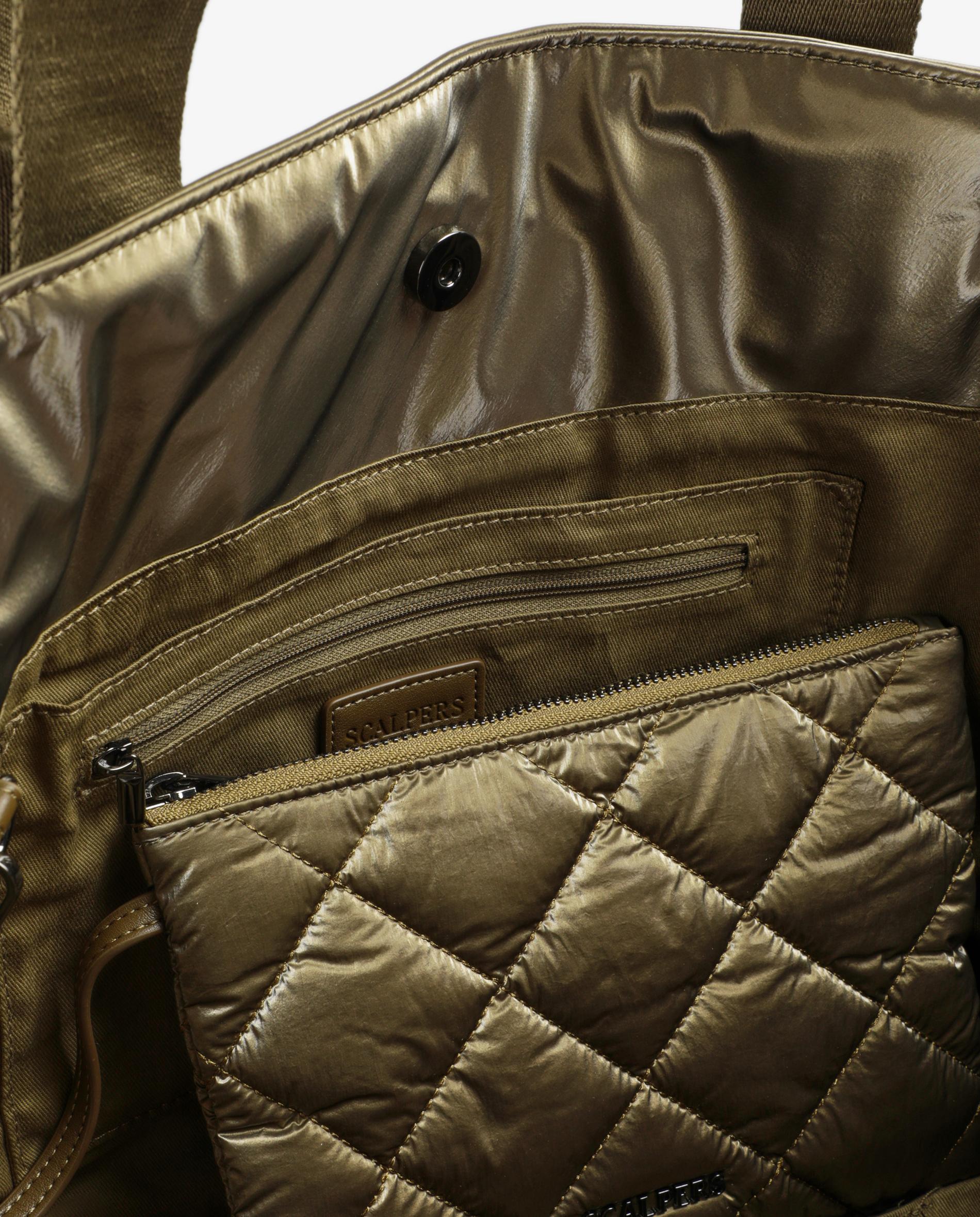 Shopper em Tecido Técnico com Acabamento Brilhante com Necessaire Amovível Taupe-7