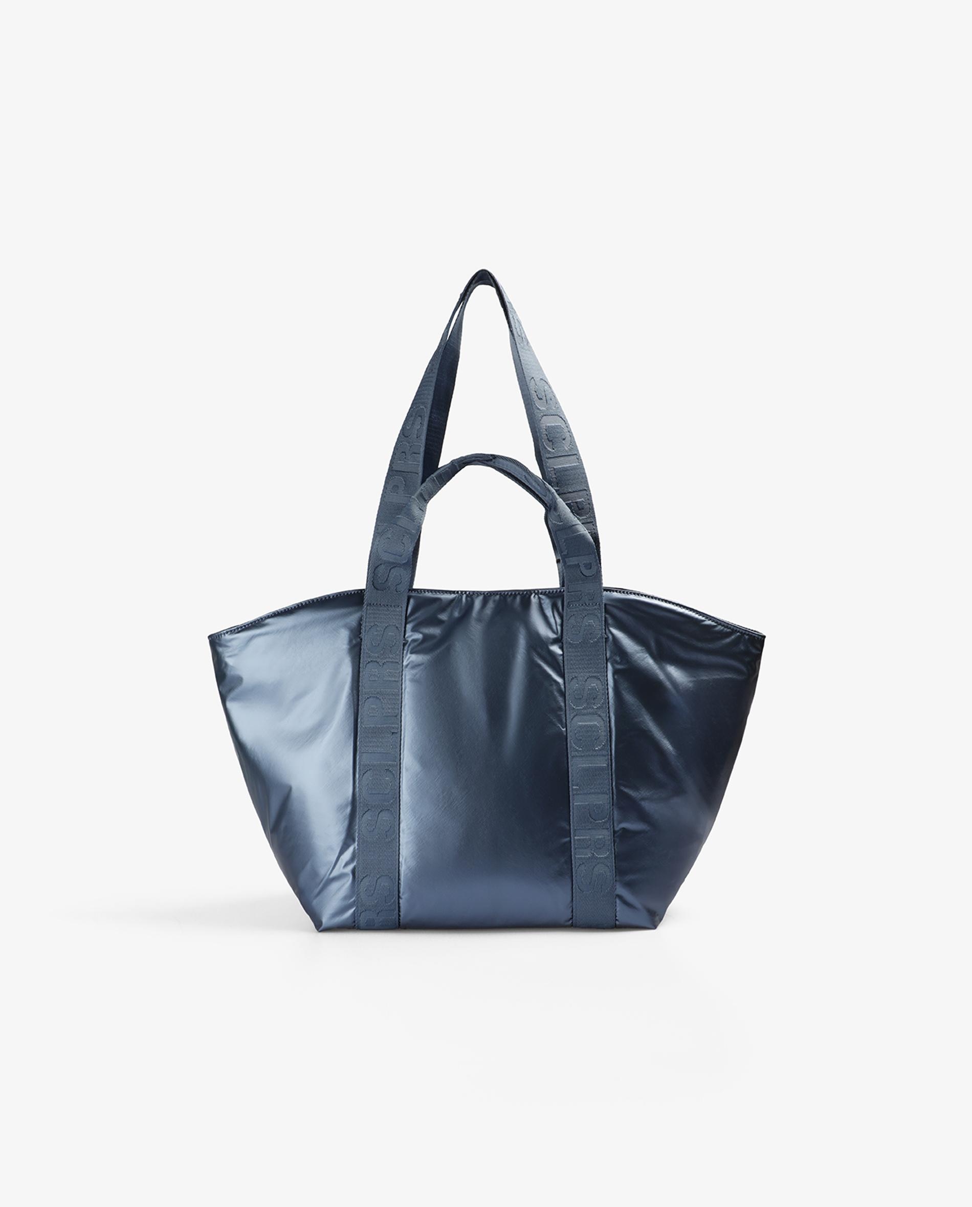 Shopper em Tecido Técnico com Acabamento Brilhante com Necessaire Amovível Esmeralda Azul-2