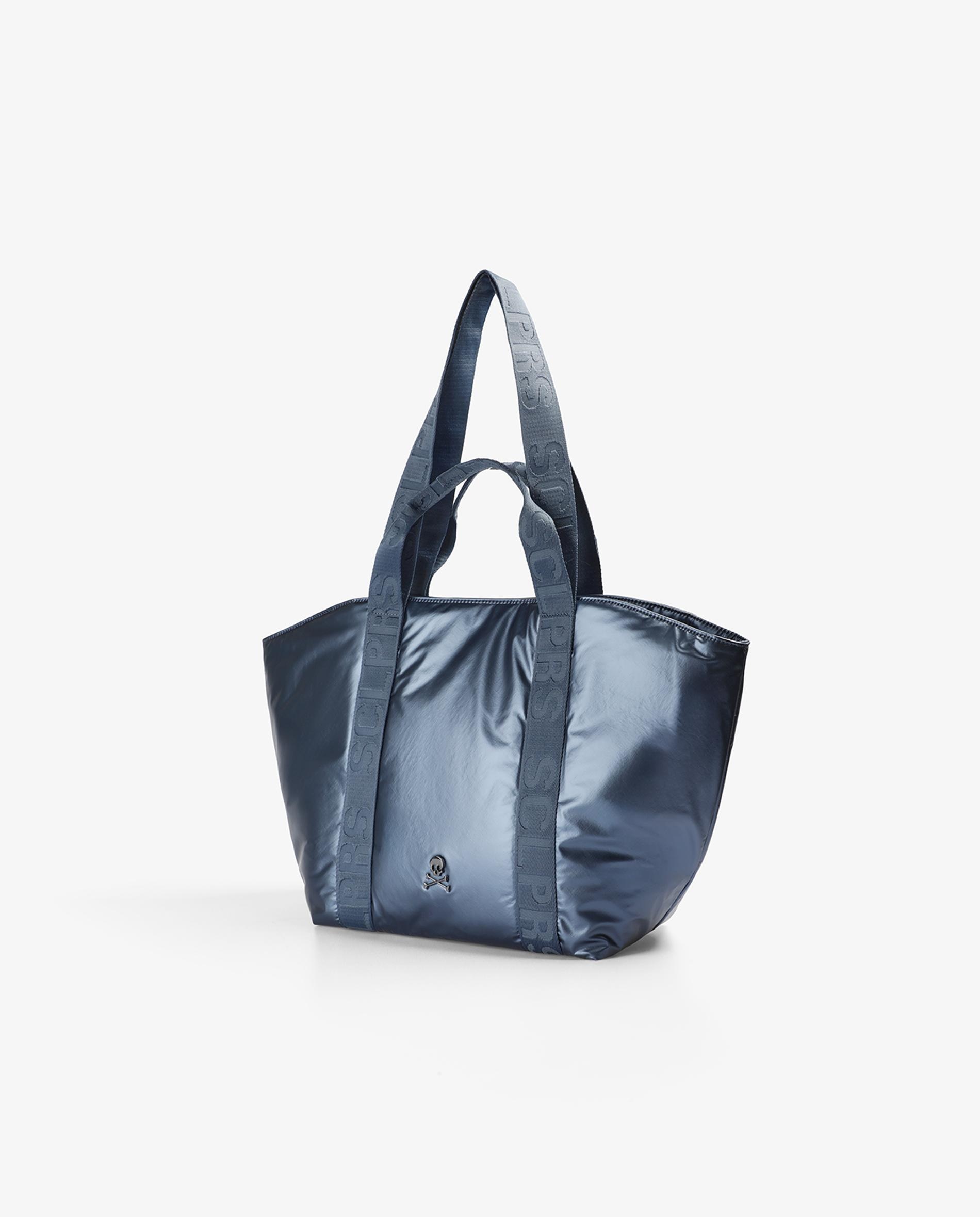 Shopper em Tecido Técnico com Acabamento Brilhante com Necessaire Amovível Esmeralda Azul-3