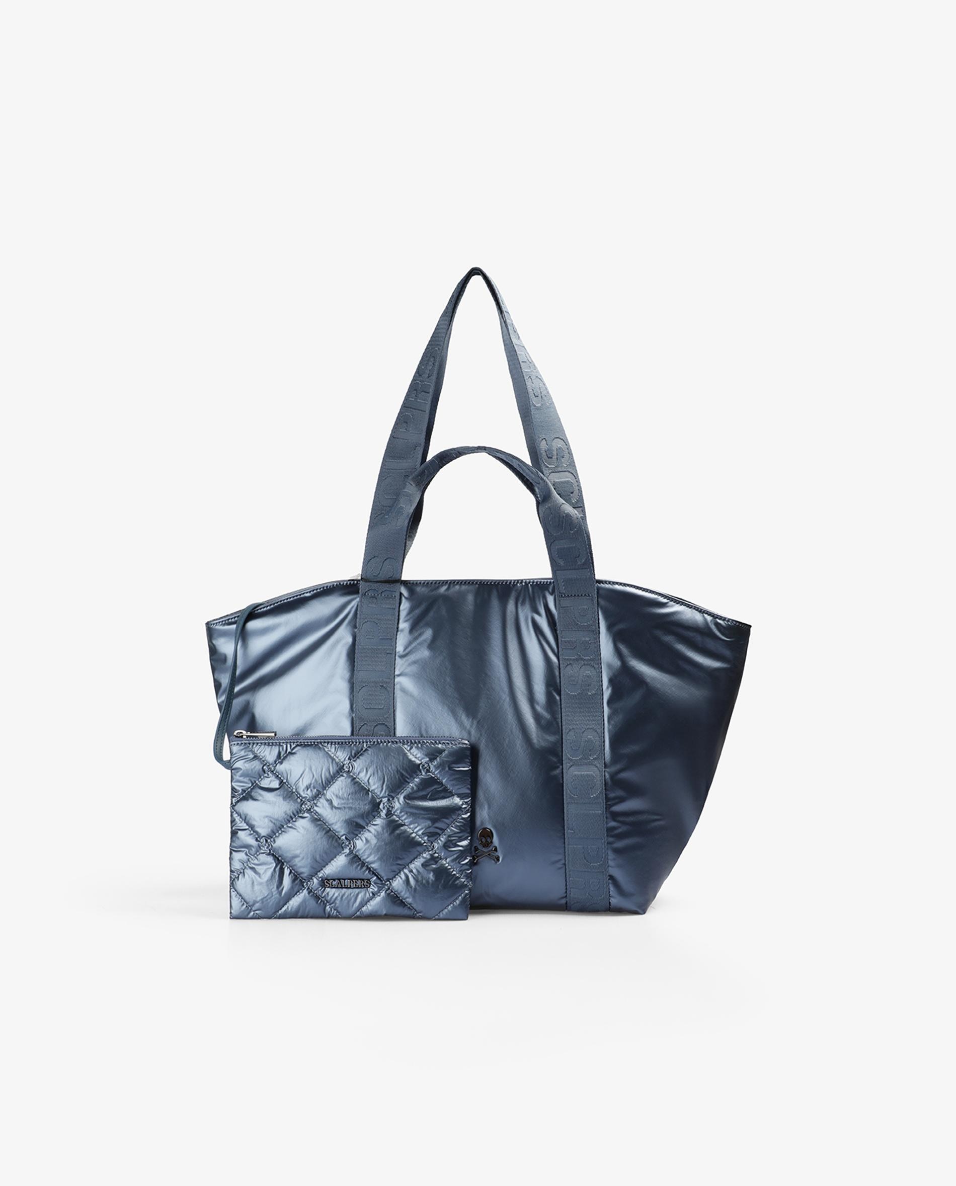 Shopper em Tecido Técnico com Acabamento Brilhante com Necessaire Amovível Esmeralda Azul-4