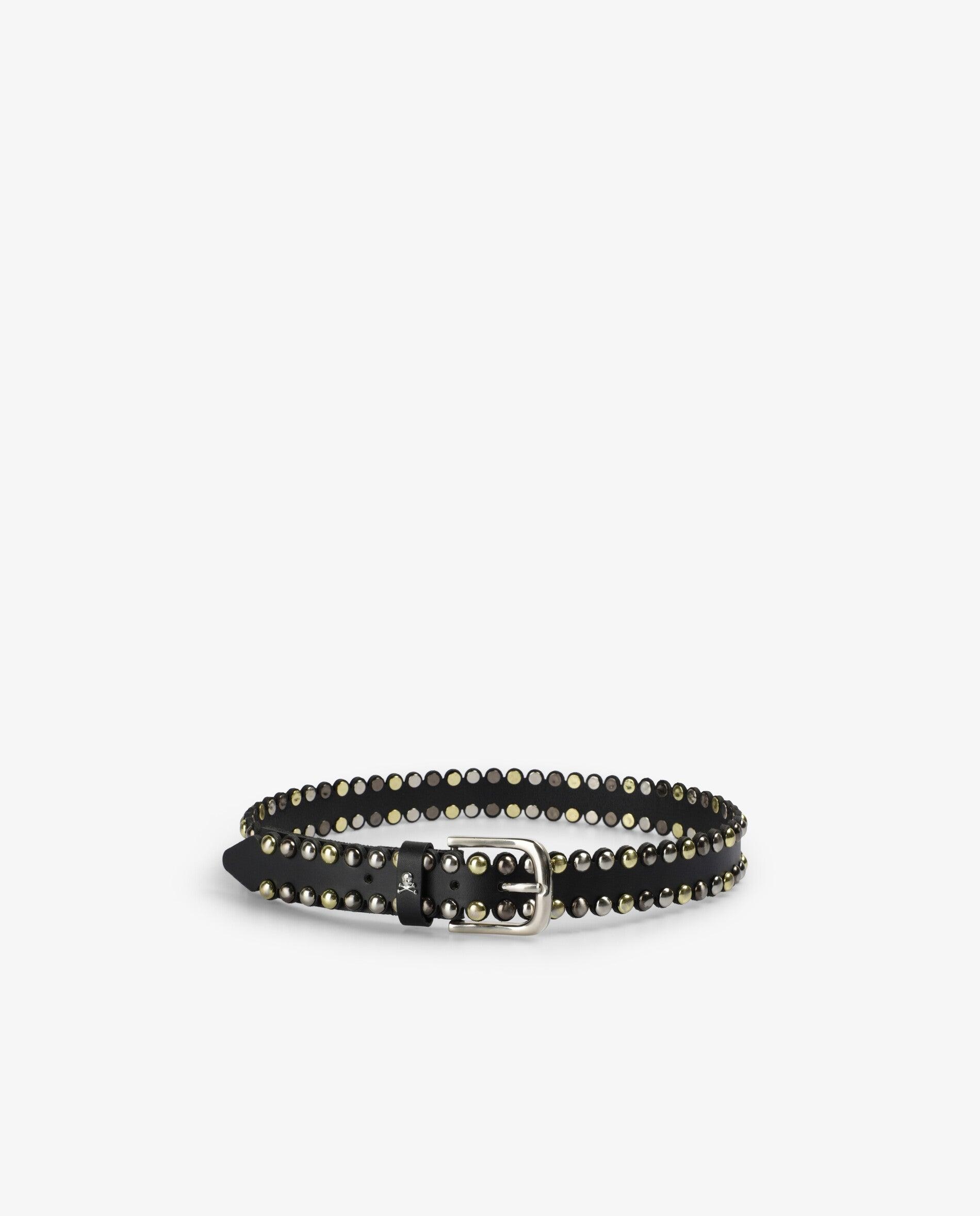 Cinto com Fivela de Pele com Tachas Preto-2
