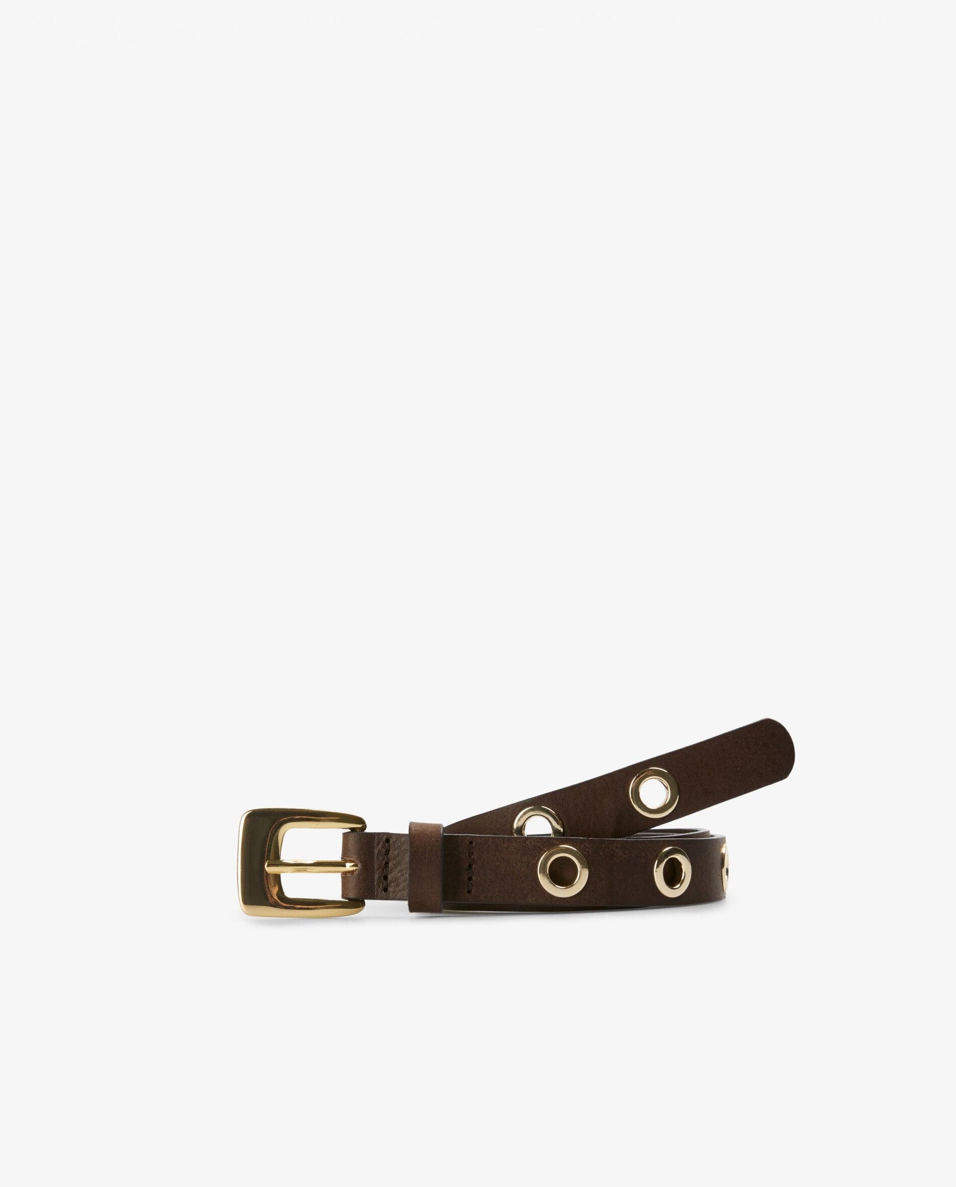 Cinto em Pele 100% Duplo com Detalhes Metálicos Castanho-3