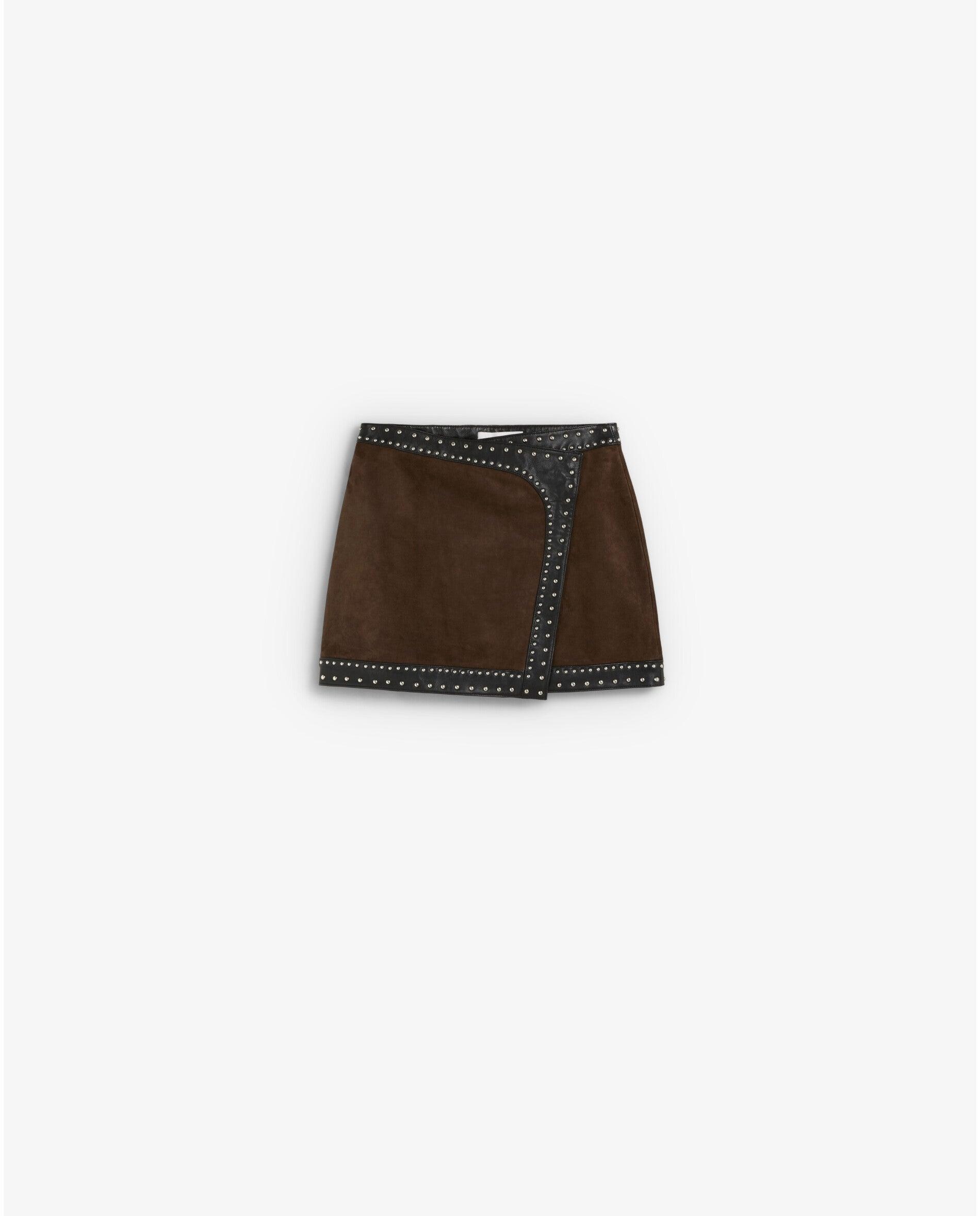Imagem 0 de Saia Curta de Pele e Camurça com Studs Decorativos