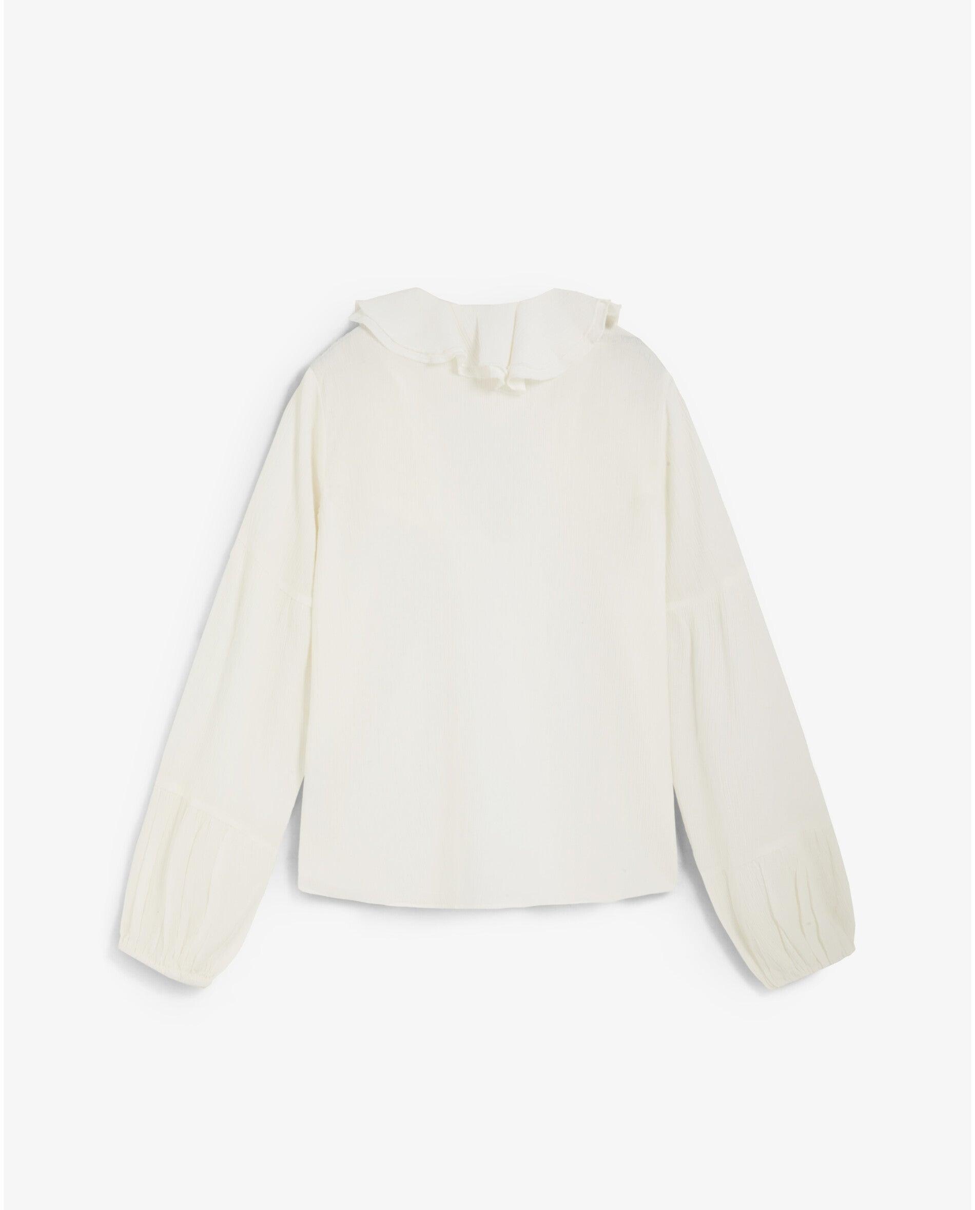 Blusa com Decote em V e Folhos Marfim-2
