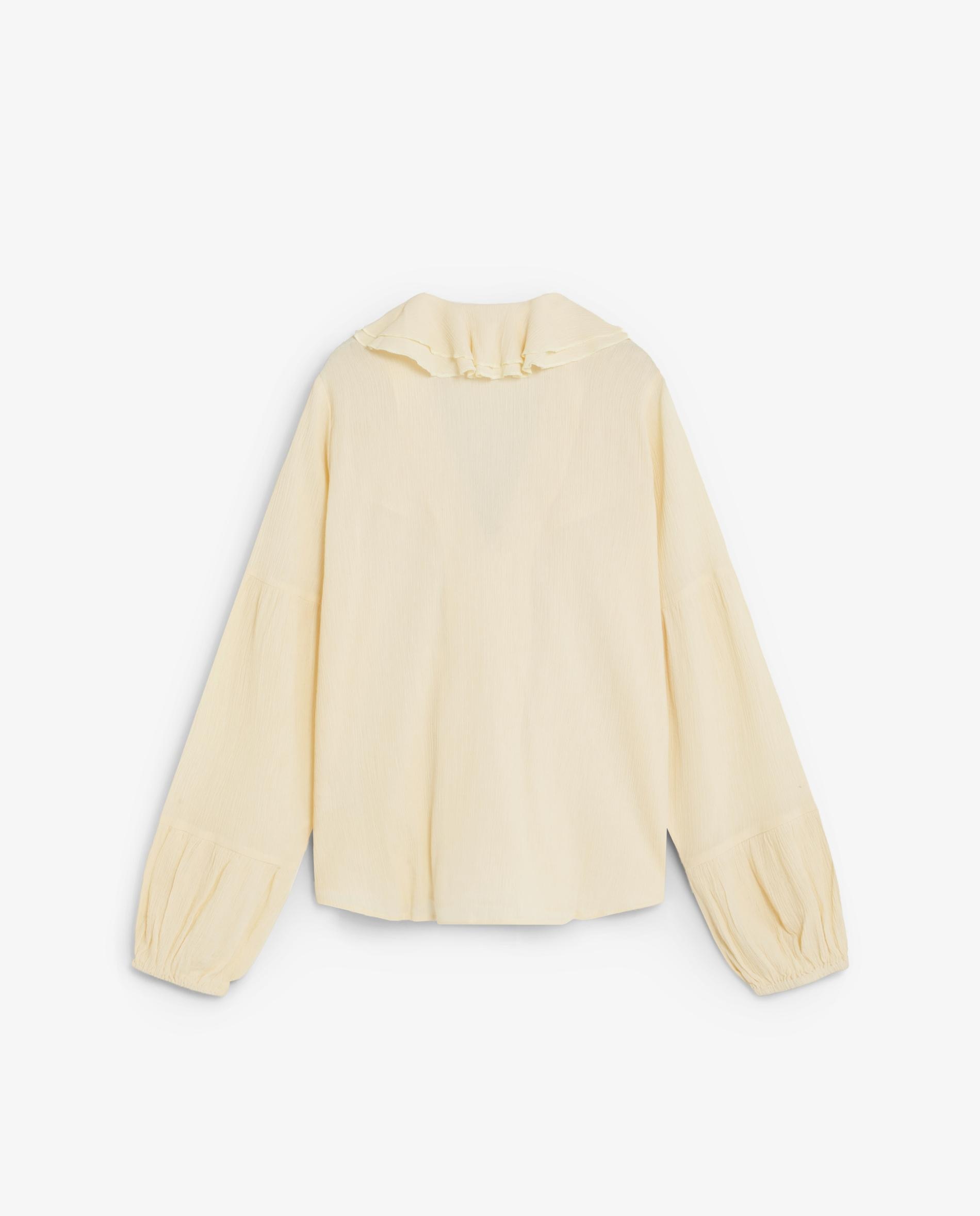 Camisa com Folhos e Decote em V Amarelo-2
