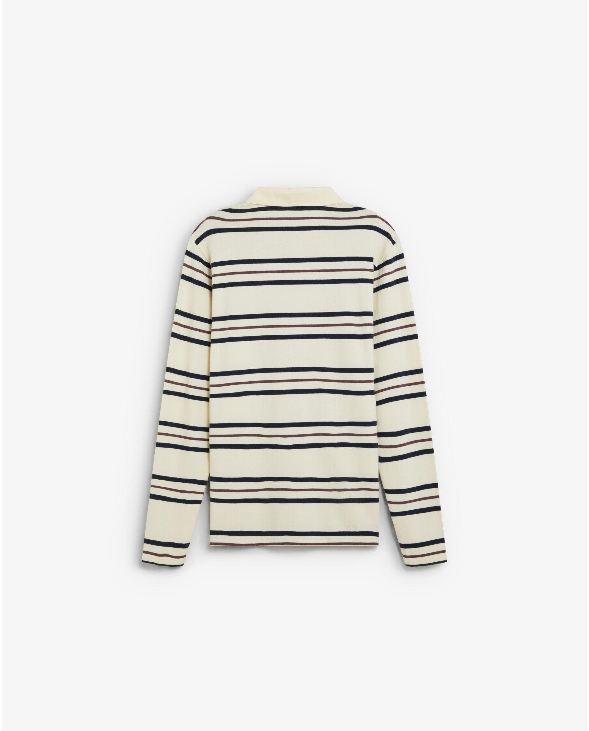 Polo de Manga Comprida Regular Fit com Estampado Às Riscas Creme-8
