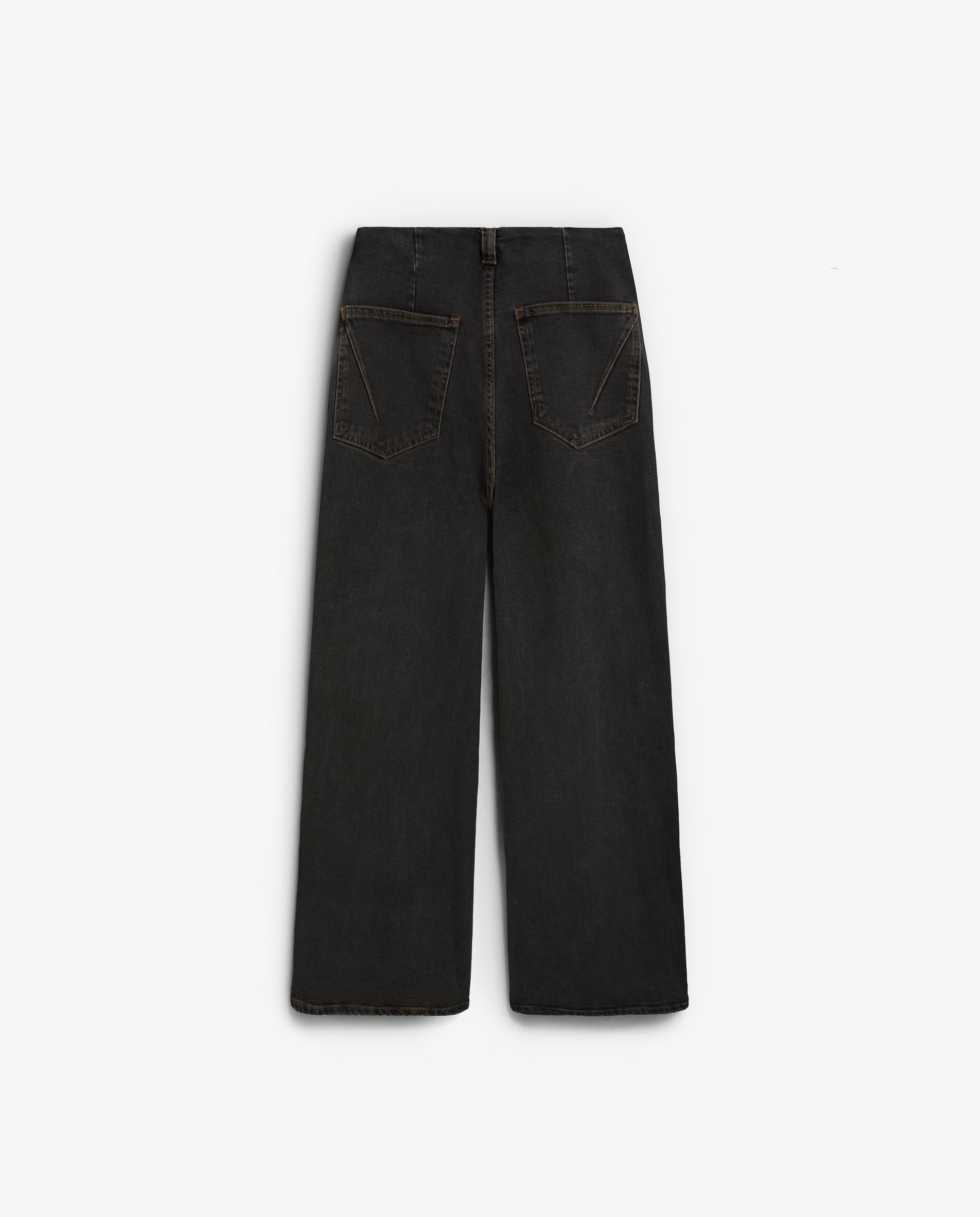 Jeans Largos com Costuras e Cós de Uma Só Peça Preto-2