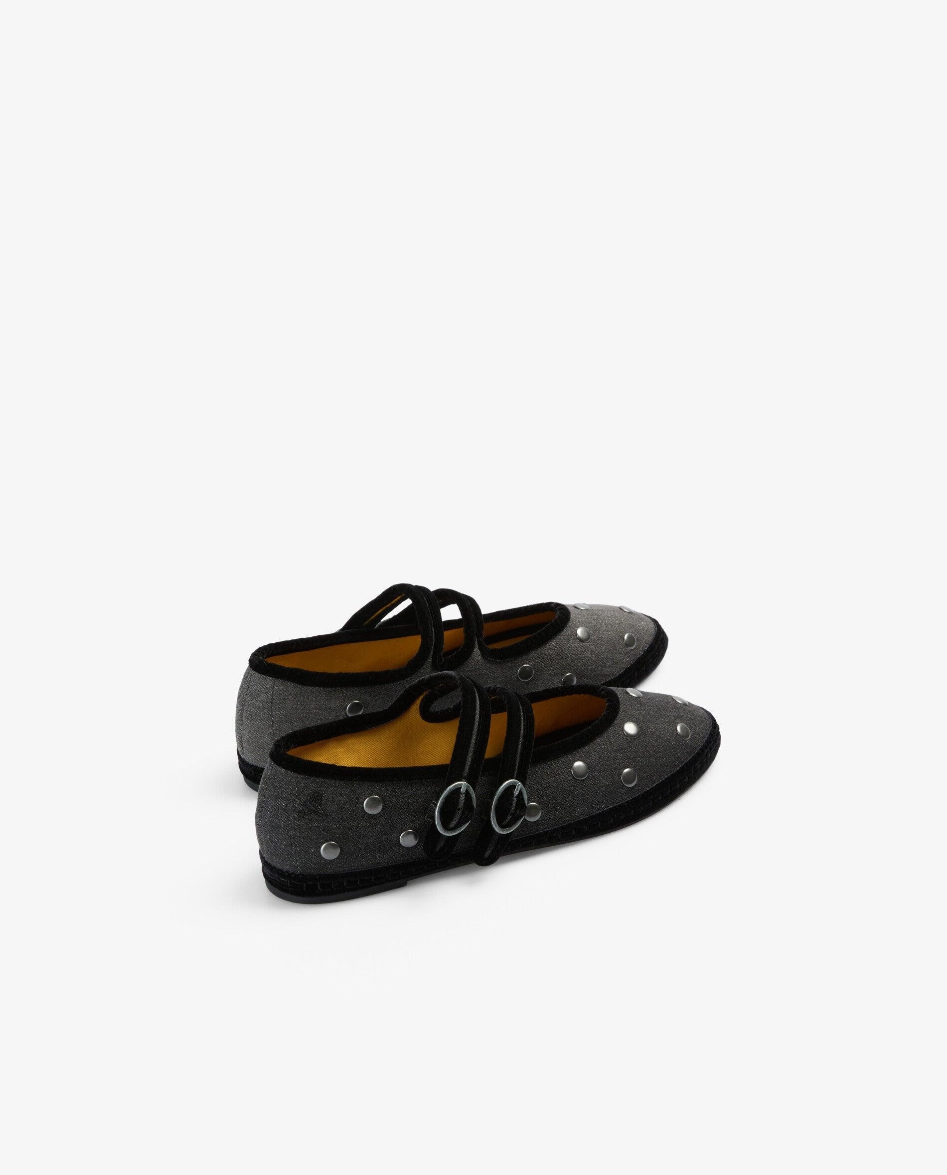 Sapatos de Presilha Rasos com Tachas Cinzento-escuro-3