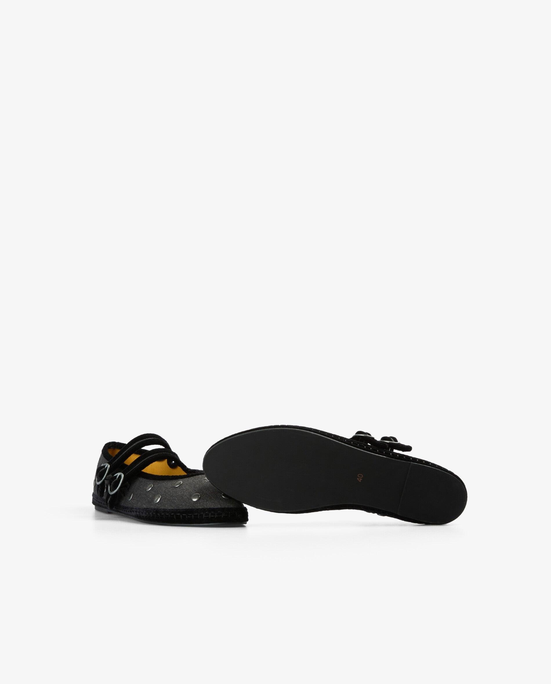Sapatos de Presilha Rasos com Tachas Cinzento-escuro-4