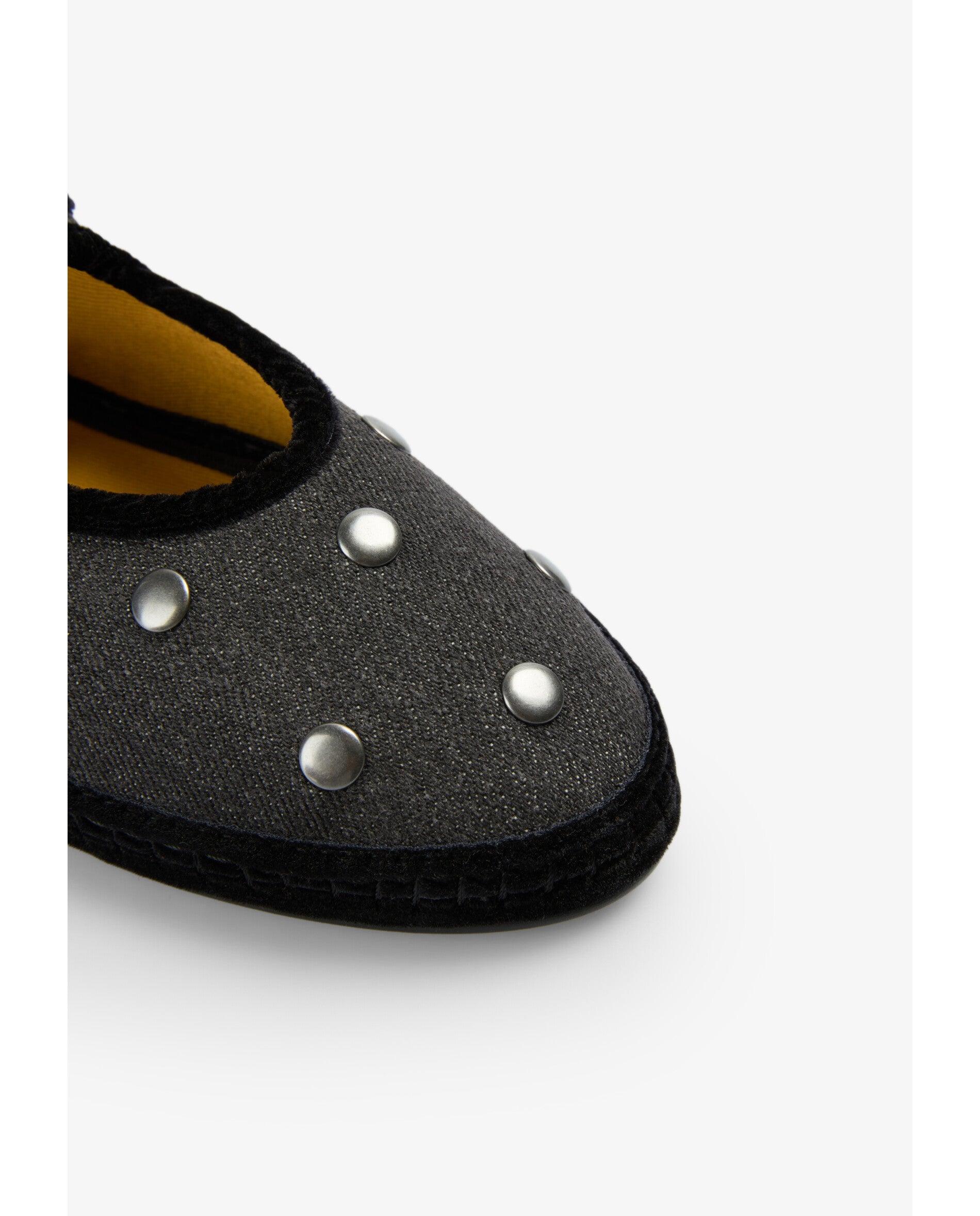 Sapatos de Presilha Rasos com Tachas Cinzento-escuro-5