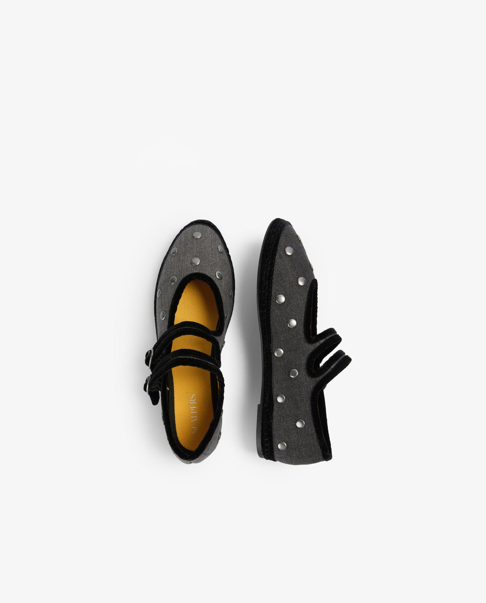 Sapatos de Presilha Rasos com Tachas Cinzento-escuro-8