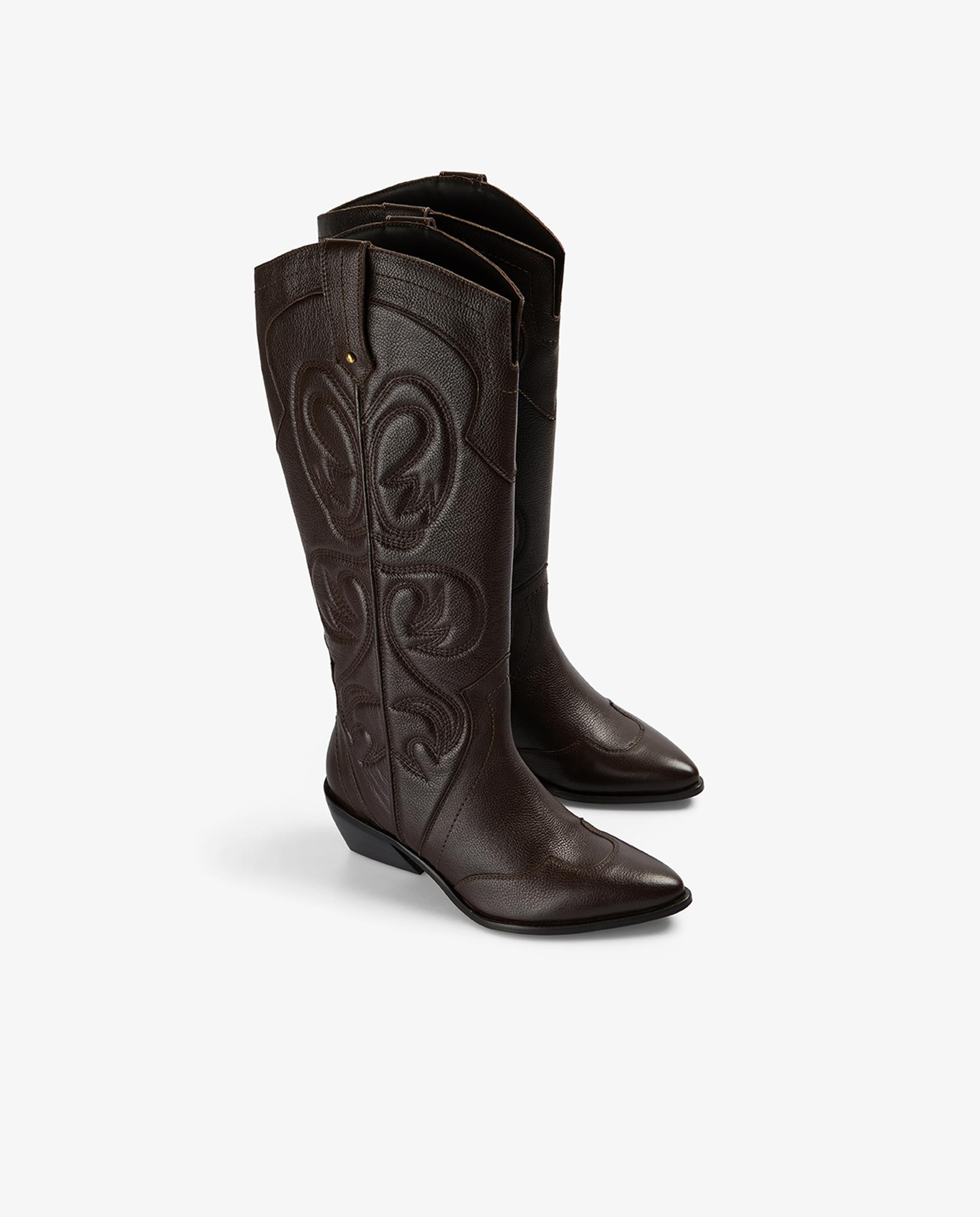 Botas Cowboy de Couro com Costuras Castanho-2
